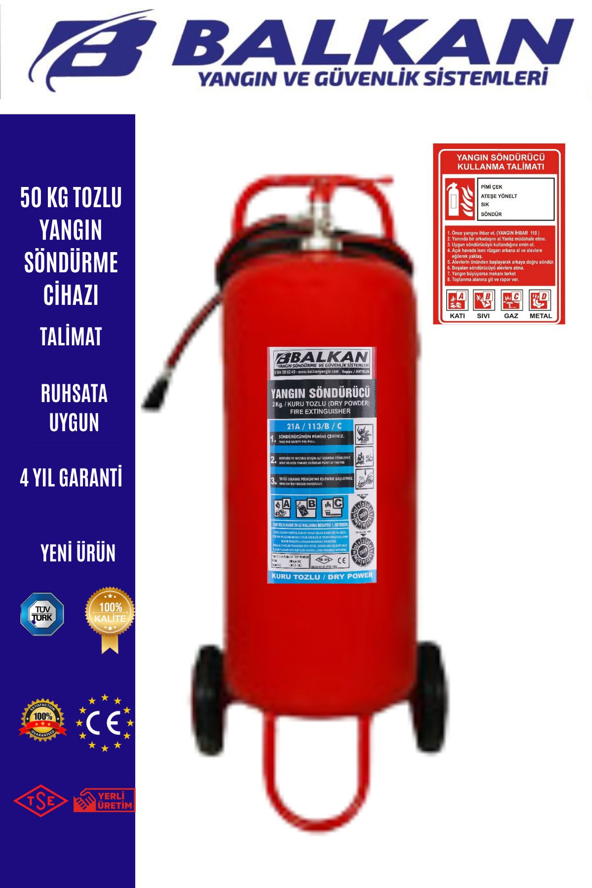 Balkan Ticaret 50KG YANGIN SÖNDÜRME CİHAZI RUHSATA UYGUN+TALİMAT