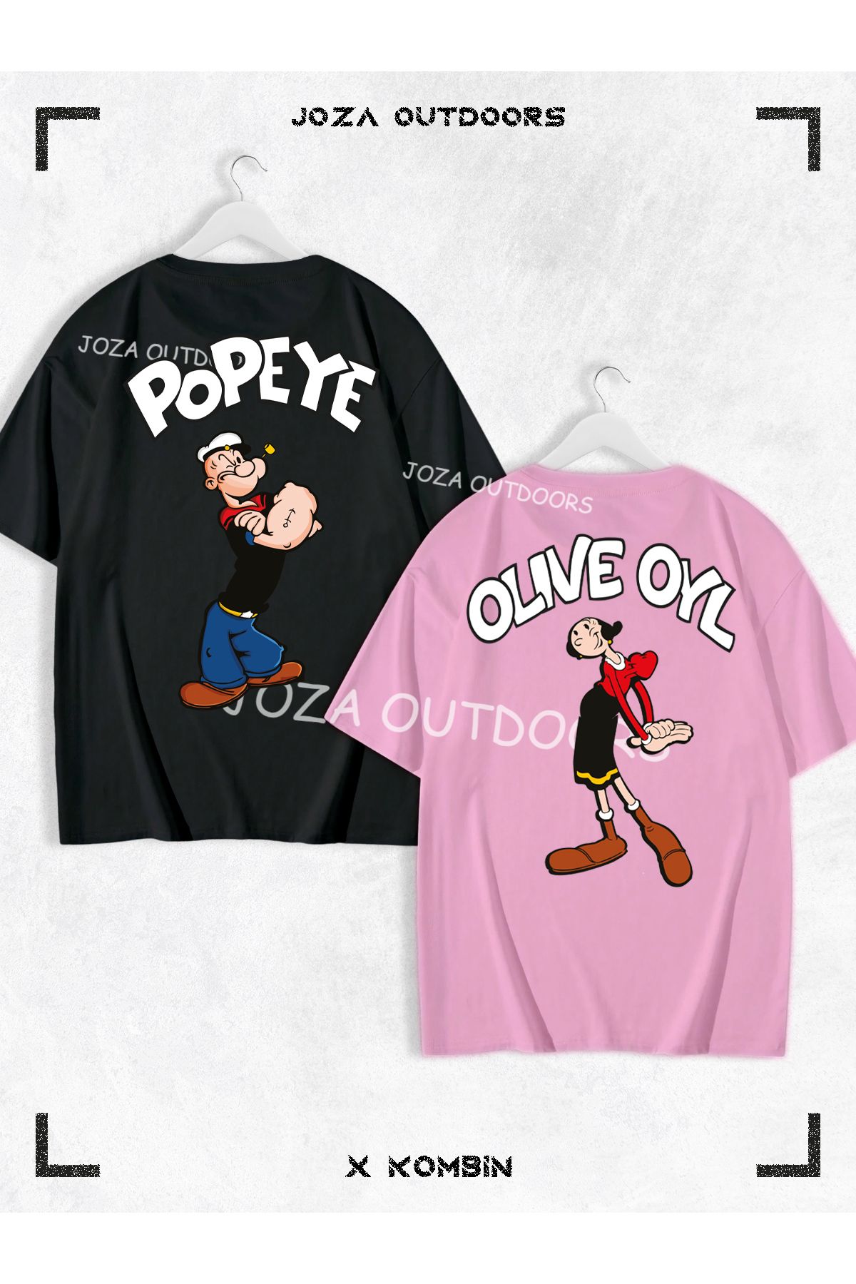 Jobia Outdoors Kadın Erkek Temel Reis Safinaz SIRT Baskılı Sevgili Çift Kombini Oversize Renkli Tshirt 2'li Takım