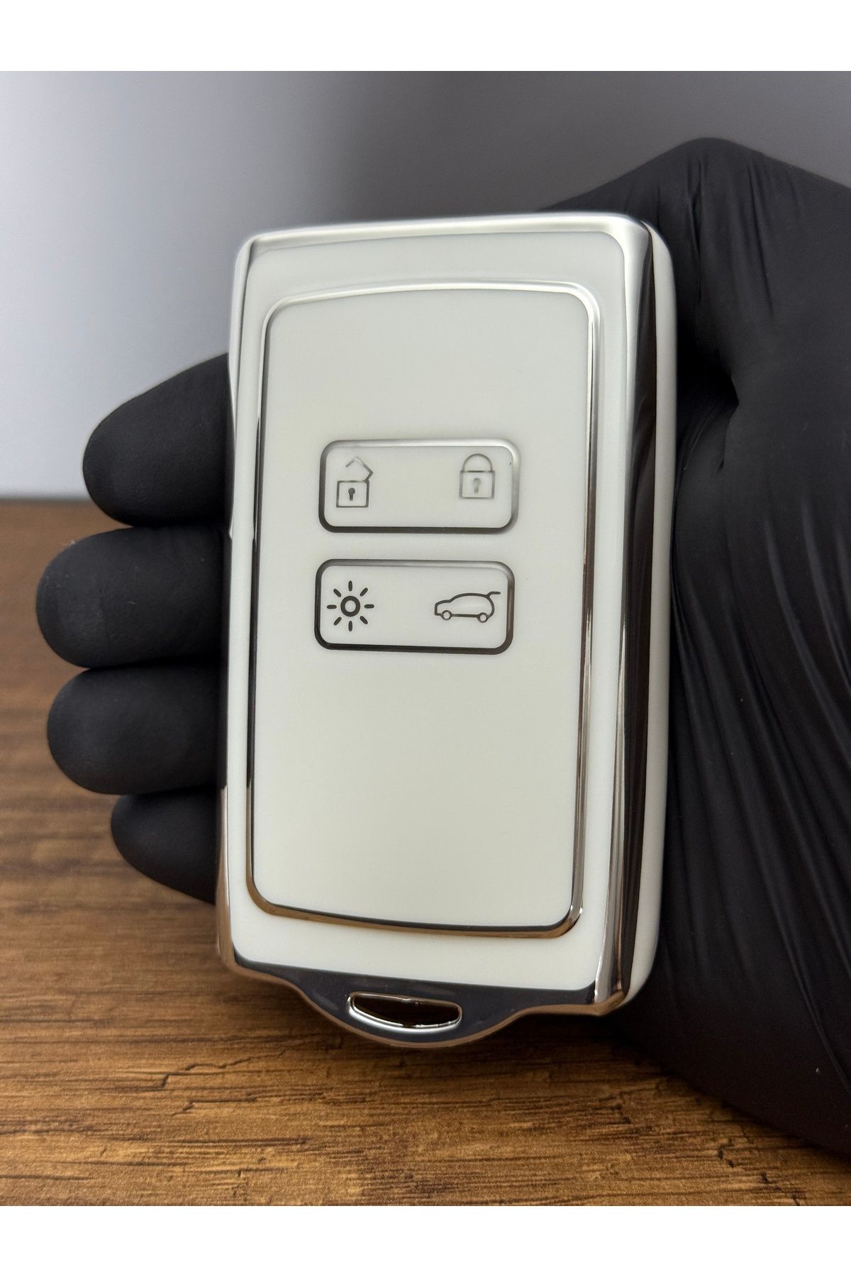 Mavi Keys Renault Talisman Megane4 Dacia Duster Uyumlu 4 Düğmel Silikon Anahtar Koruma Kılıfı Beyaz Gümüş Renk