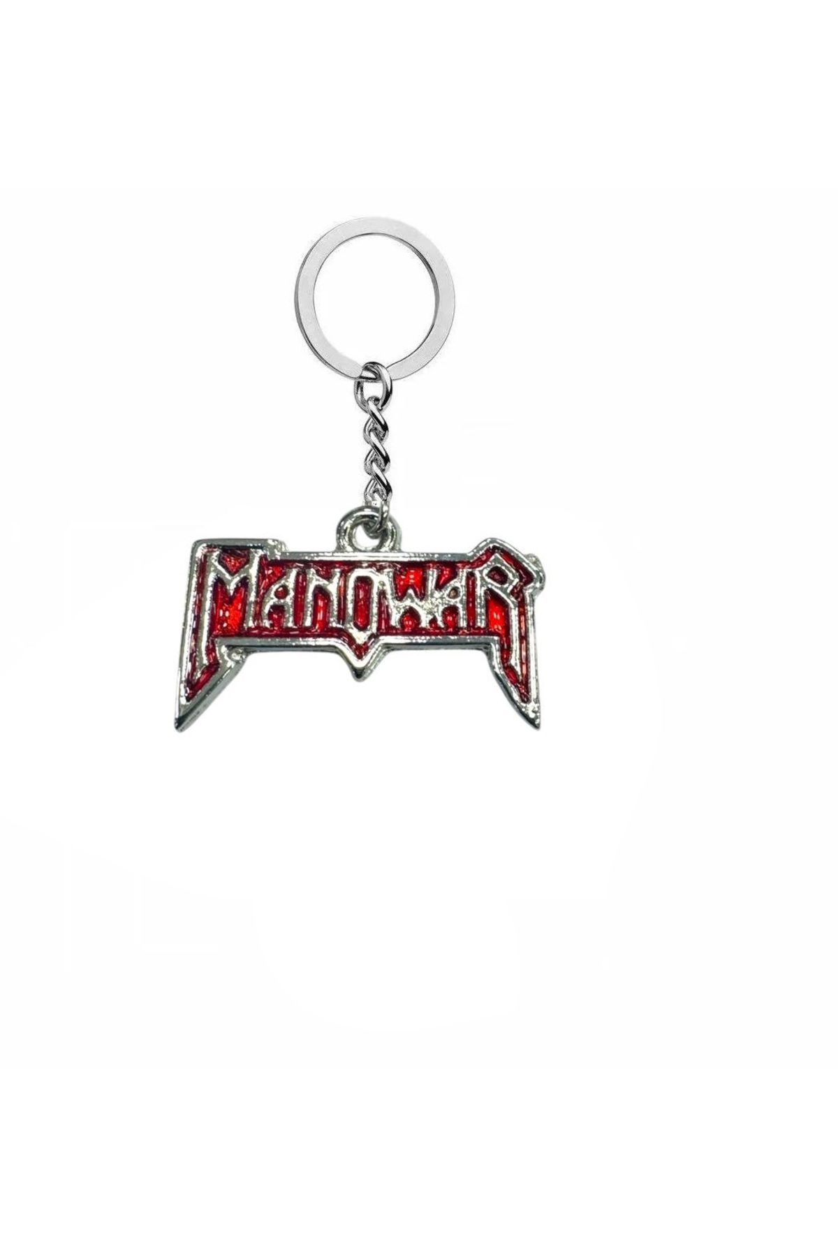 Herşey Nota Manowar Müzik Grubu Kırmızı Logo Anahtarlık - Heavy Metal Aksesuar - Unisex