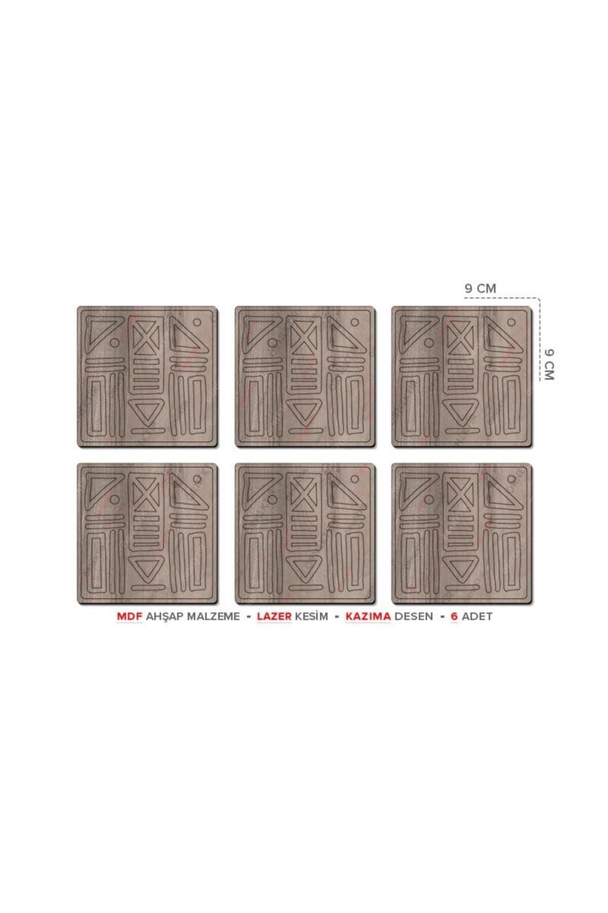 Posterya Ba01007 - Desenli Lazer Kesim Mdf Ahşap Altılı Set Bardak Altlığı (9×9cm)