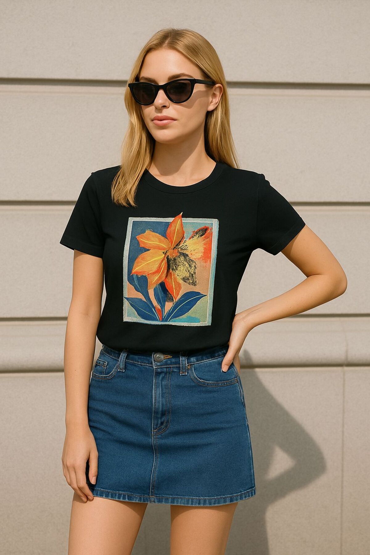 AYSAL ÇİÇEK BASKLILI T SHIRT