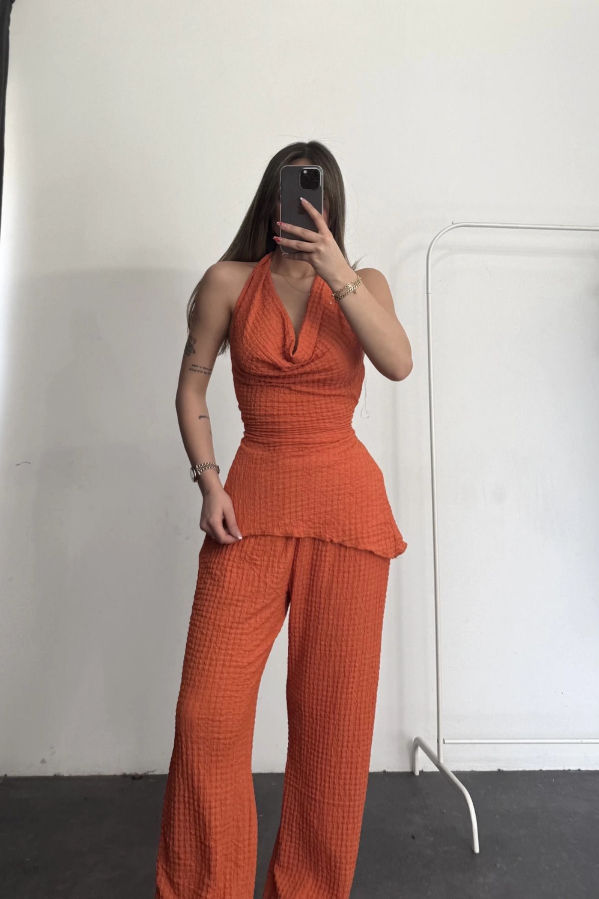 MOZENA Bluz Bağlama Detaylı Degaje Yaka Bluz ve Pantolon Takım