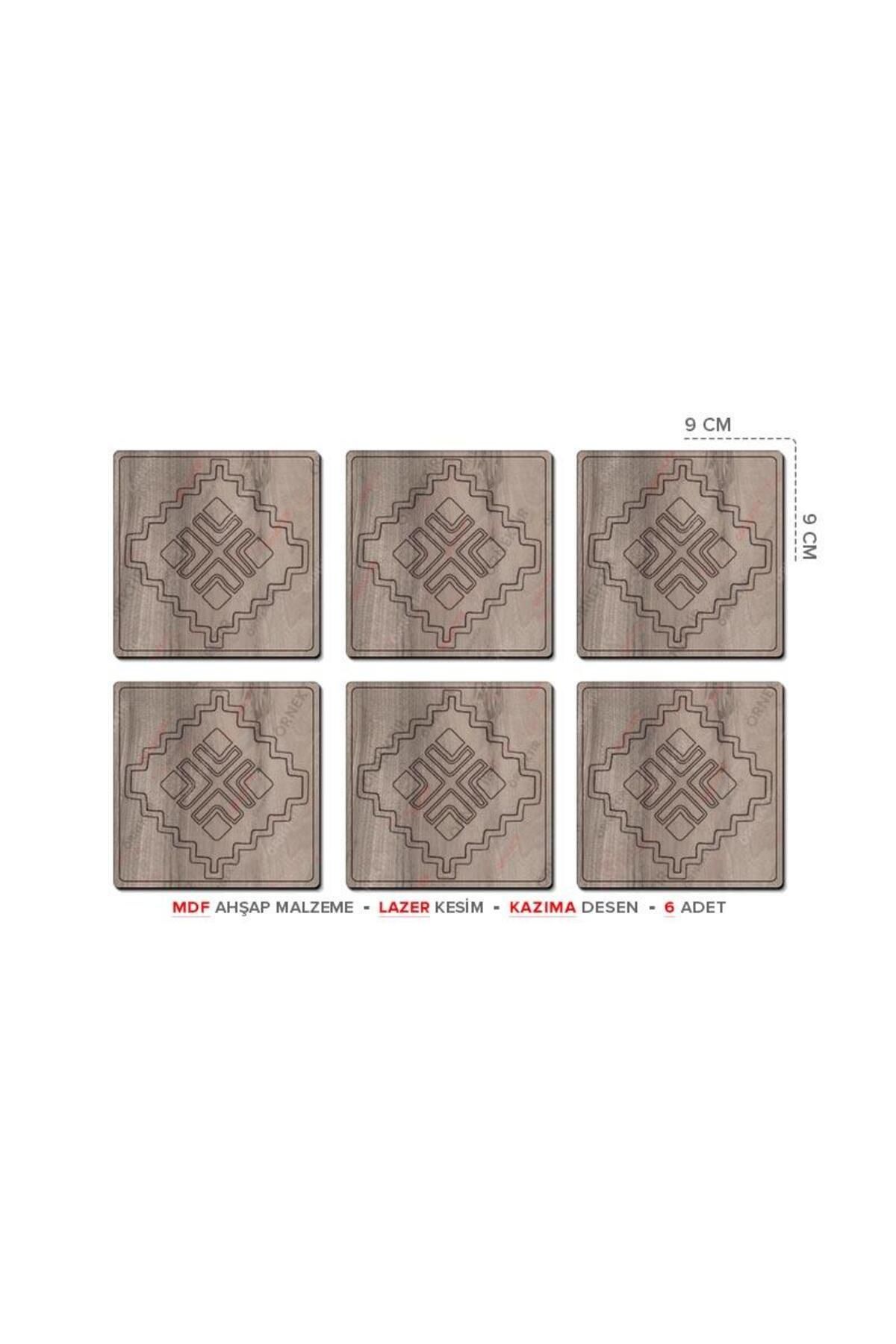 Posterya Ba01002 - Desenli Lazer Kesim Mdf Ahşap Altılı Set Bardak Altlığı (9×9cm)