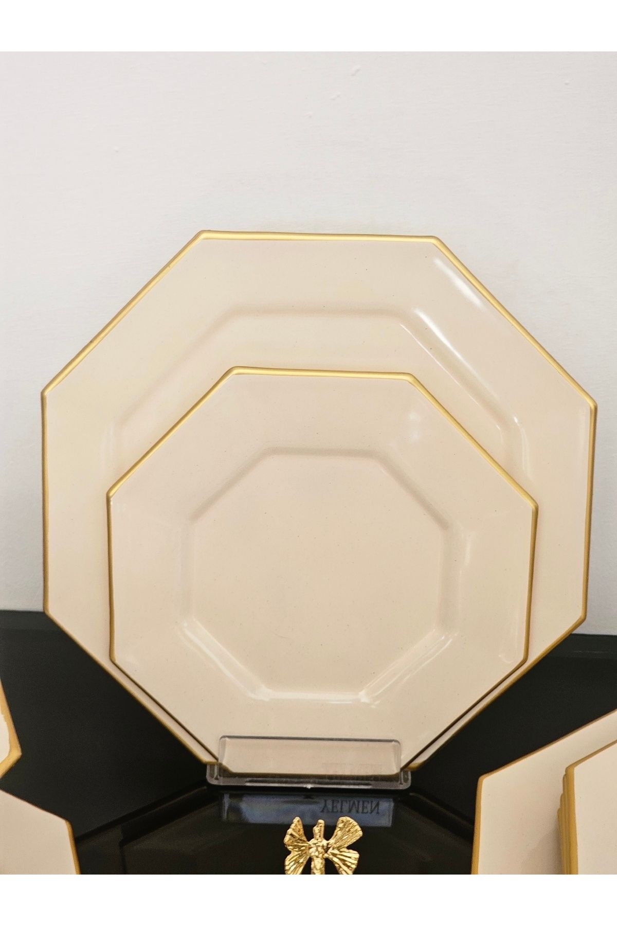 Barok 6 lı Servıs Tabağı krem gold cam