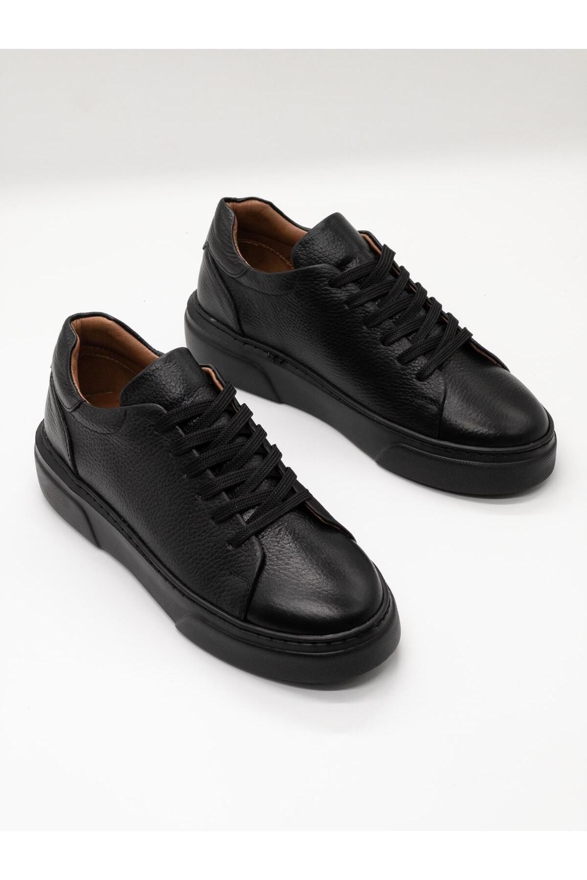DERWARDEIN Siyah Erkek Spor Ayakkabı Hakiki Deri - Günlük Sneaker Modeli