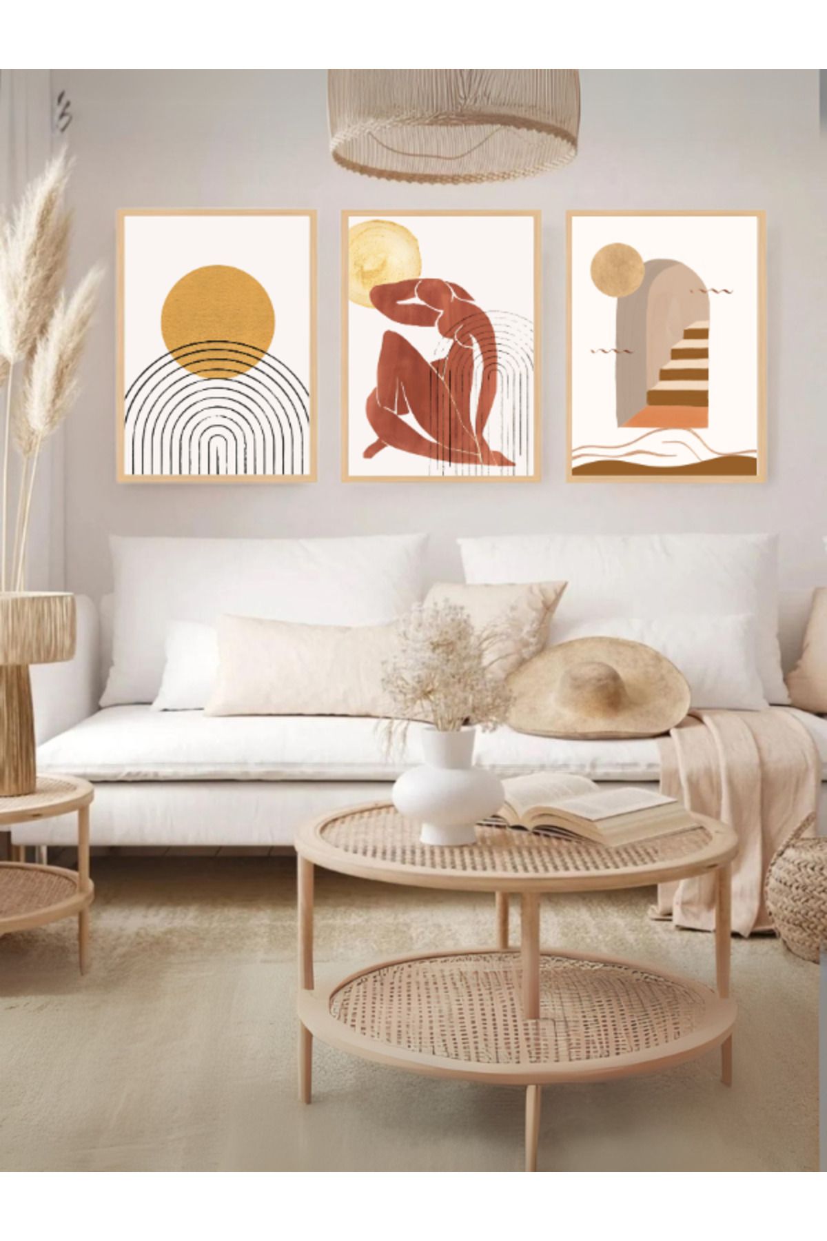 Tuba Decor 3 Parça Ahşap Çerçeve Görünümlü Mdf Tablo Seti