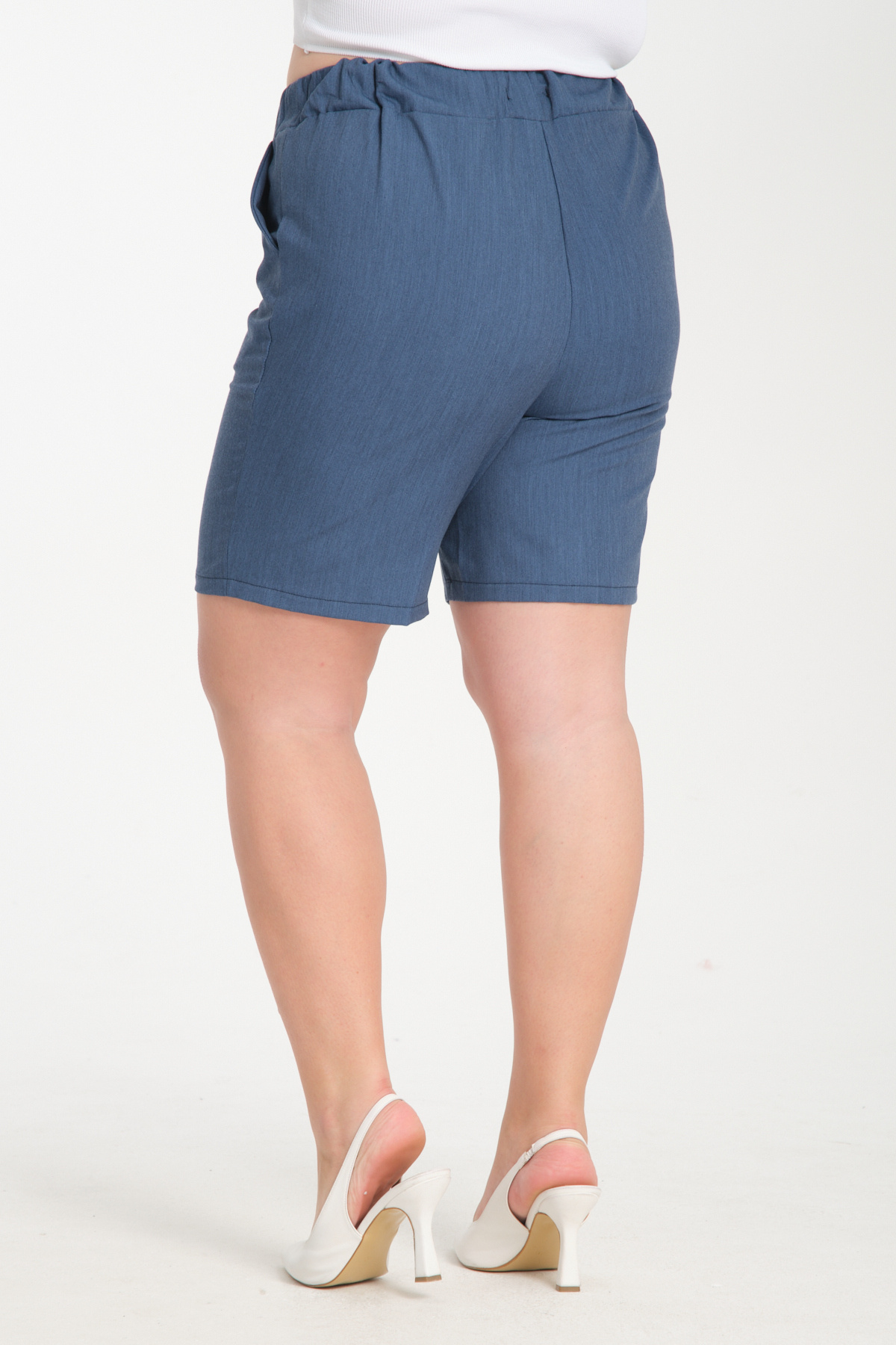 Gül Moda-Silk Denim Shorts Plus Size Elastic Waist Light Blue G118-2 5