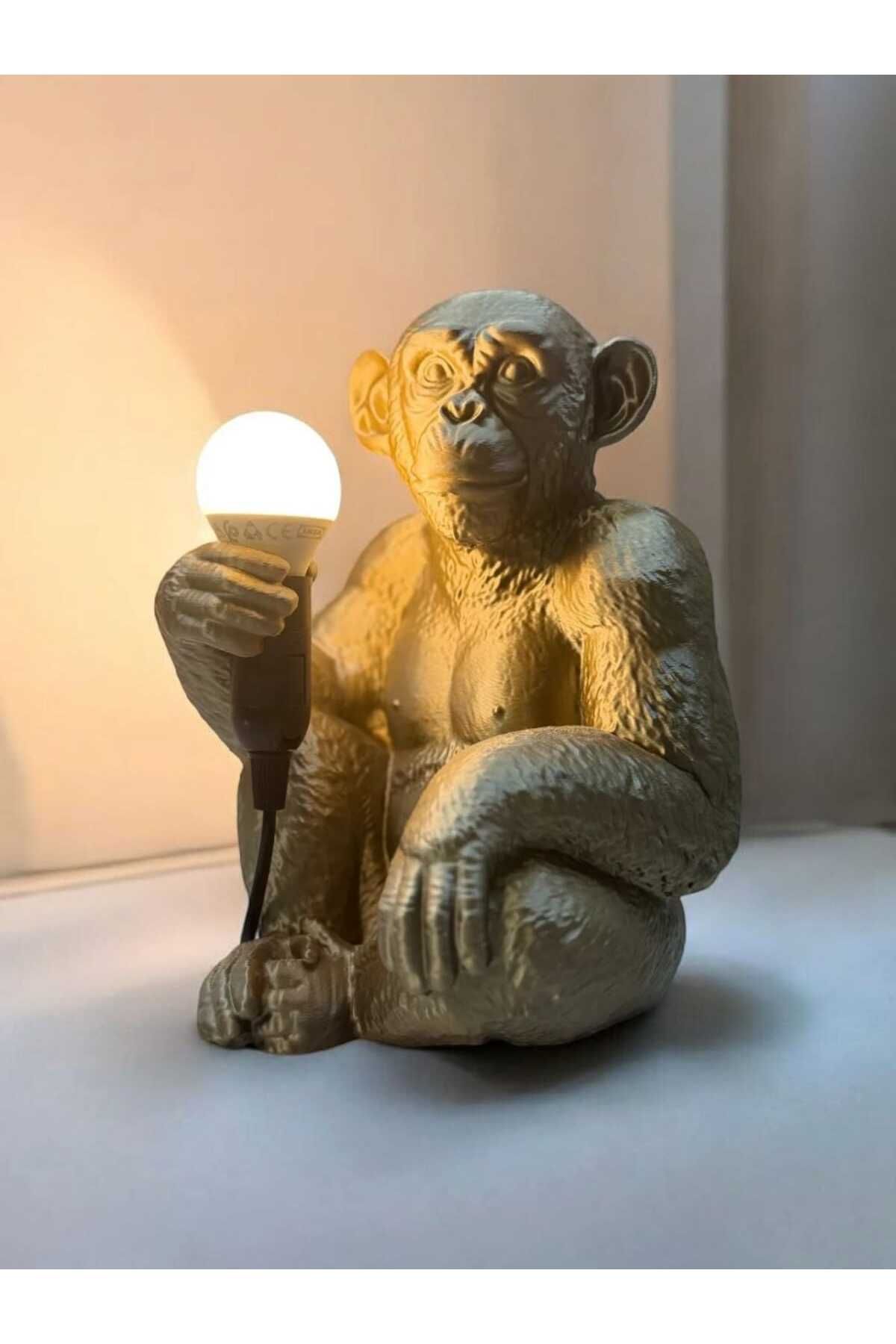 Dropcek eticaret Bronz Renkli Maymun Tasarımlı Dekoratif Lamba ve Gece Lambası (lamba hediyedir)