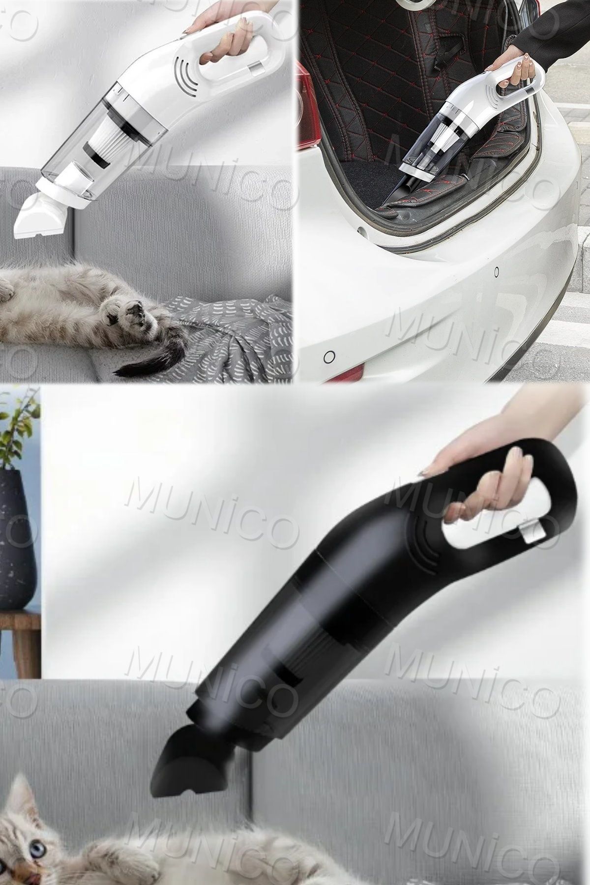 Munico 120W Güçlü Motorlu 5 Başlıklı Araba Süpürgesi Taşınabilir Koltuk Arası Ulaşılması Zor Alanlar İçin