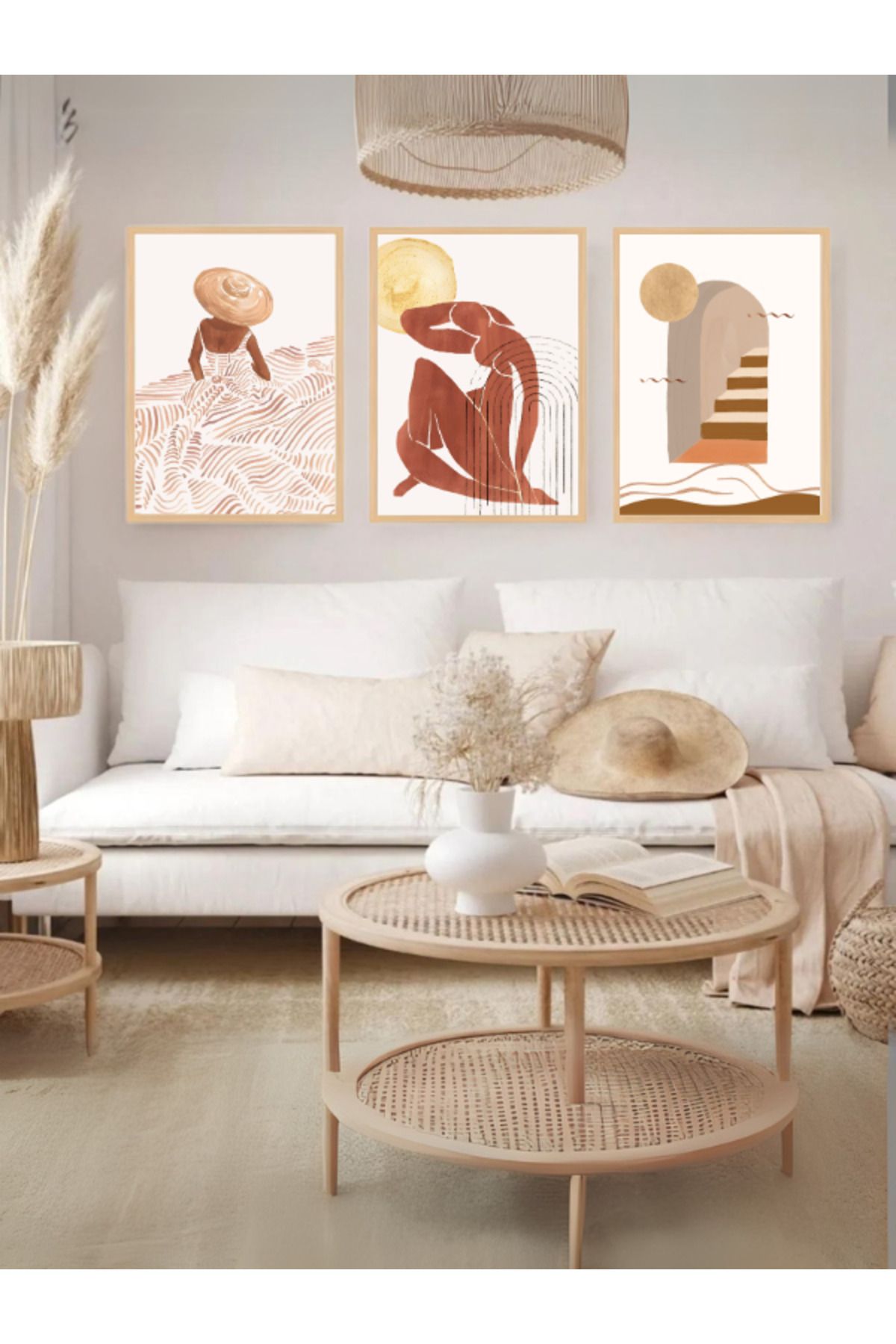 Tuba Decor 3 Parça Ahşap Çerçeve Görünümlü Mdf Tablo Seti