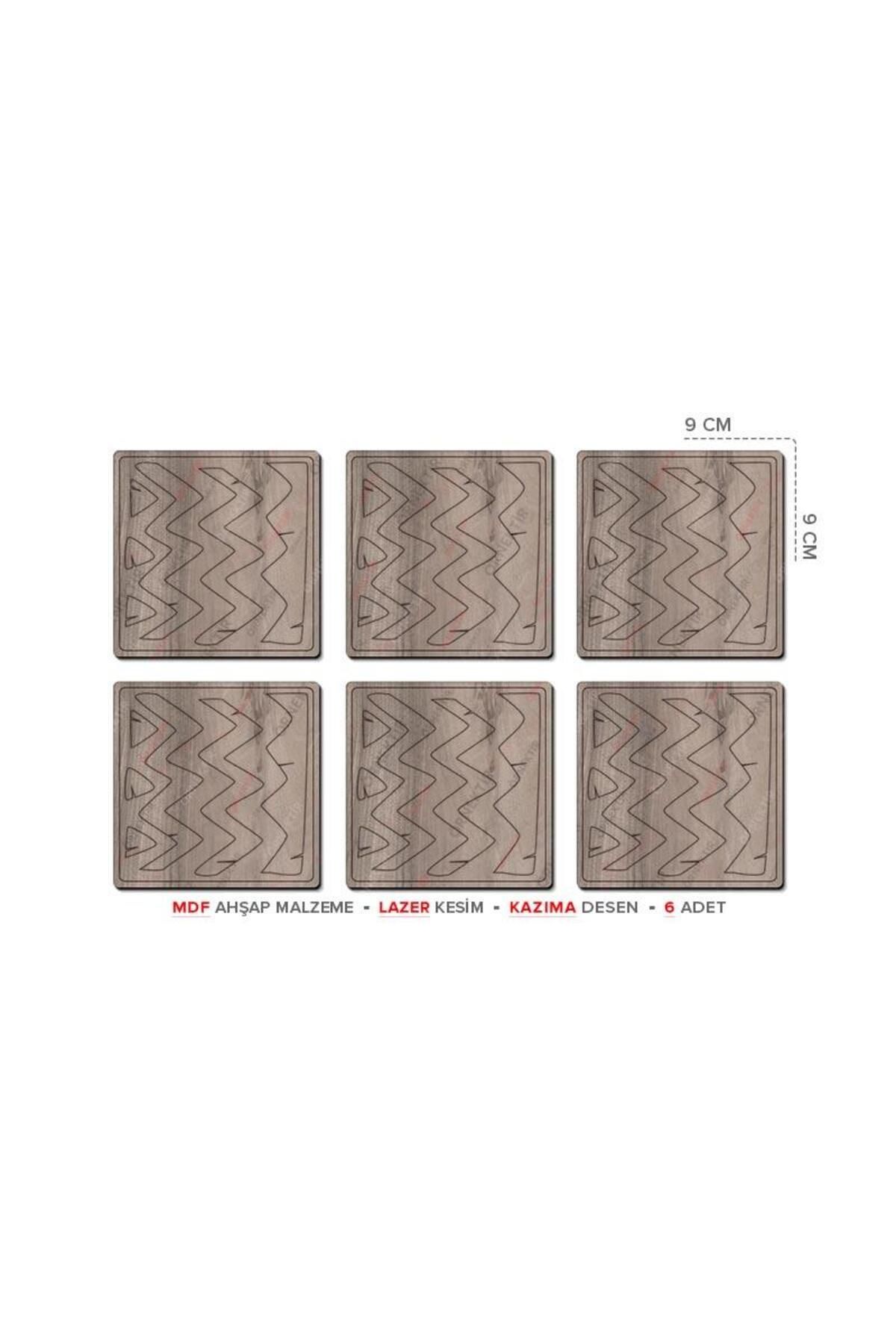 Posterya Ba01011 - Desenli Lazer Kesim Mdf Ahşap Altılı Set Bardak Altlığı (9×9cm)