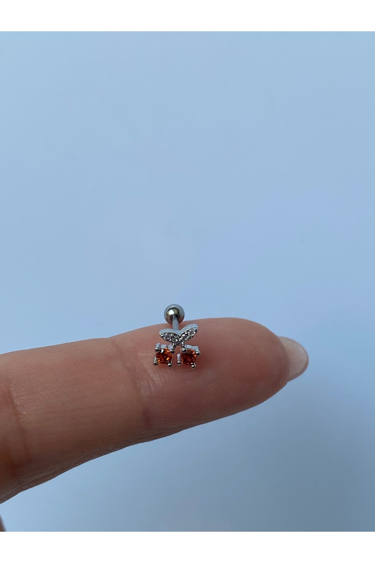 kurukafagift Çelik Kiraz Figürlü Taşlı Piercing Helix Kıkırdak Tragus