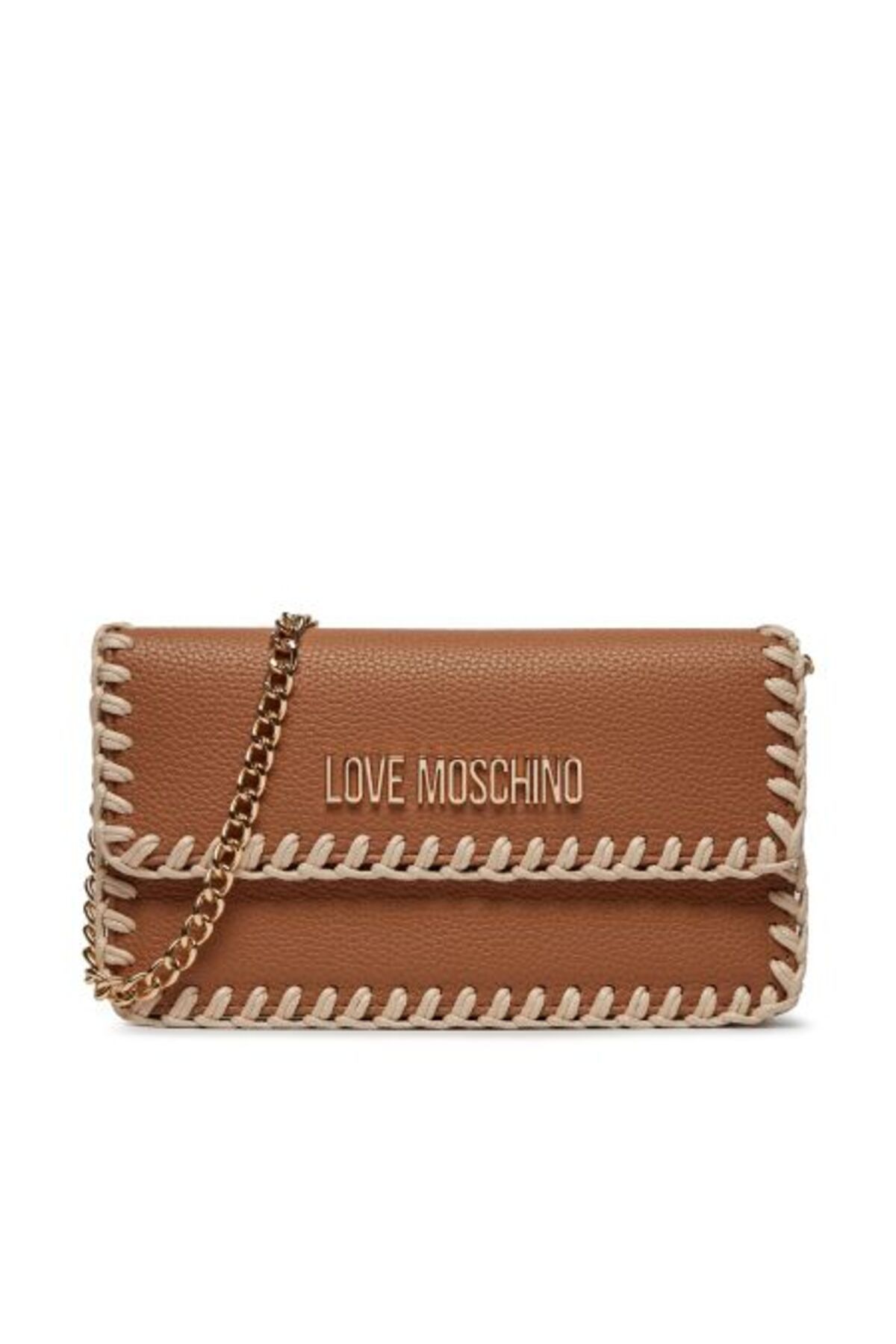 Love Moschino BORSA PU CAMMELLO HANDSTITCH ECRU