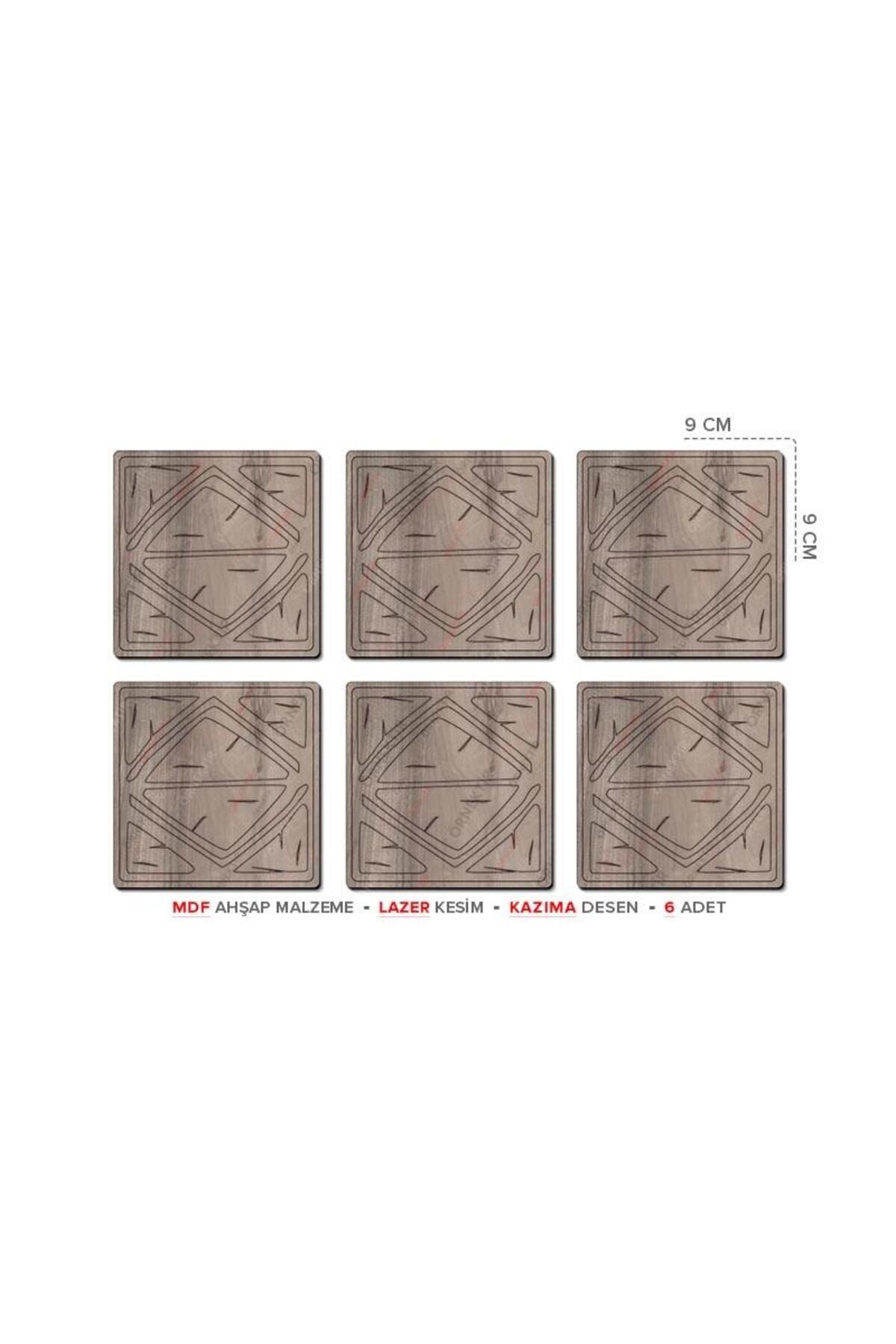 Posterya Ba01006 - Desenli Lazer Kesim Mdf Ahşap Altılı Set Bardak Altlığı (9×9cm)
