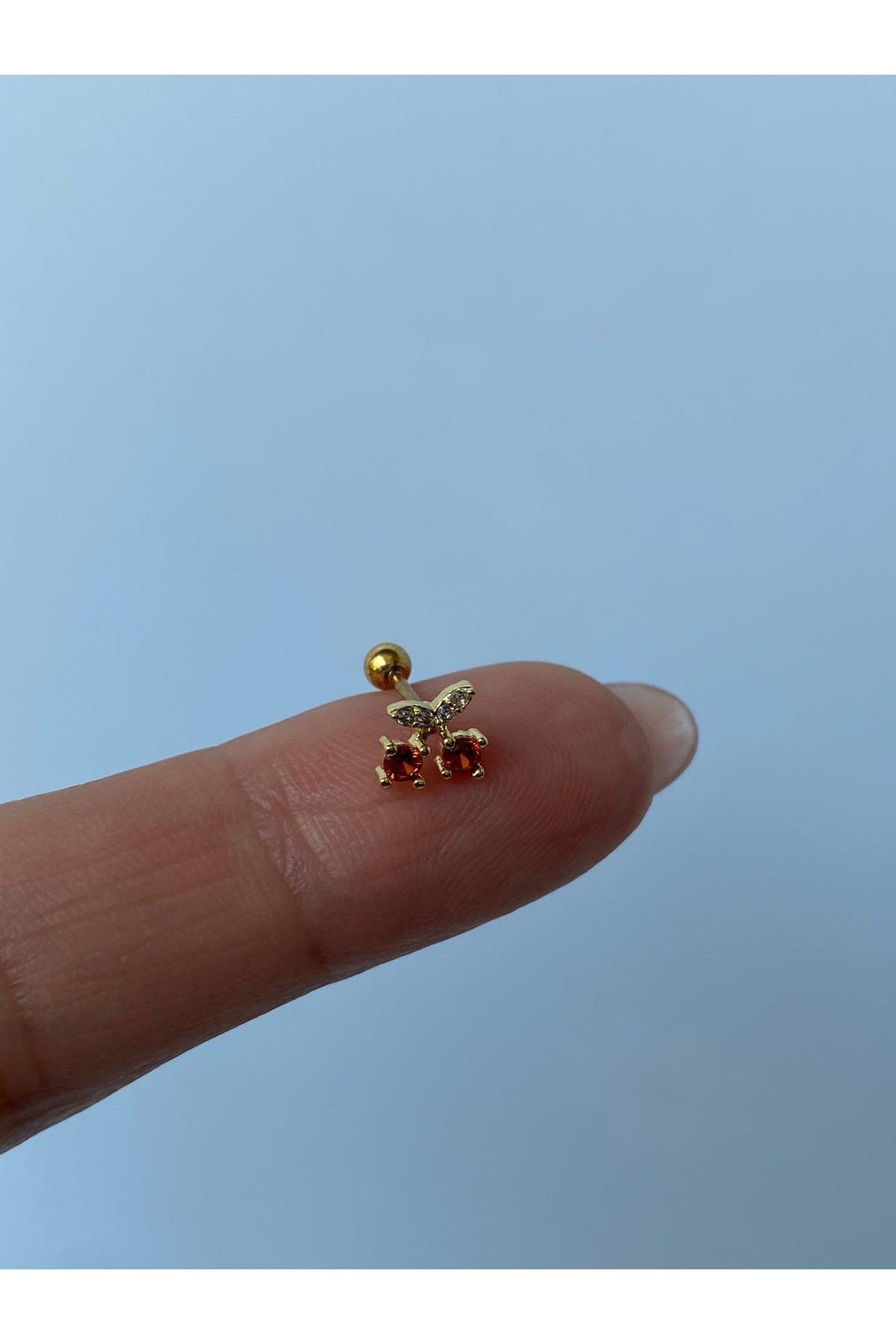 kurukafagift Çelik Kiraz Figürlü Taşlı Piercing Helix Kıkırdak Tragus