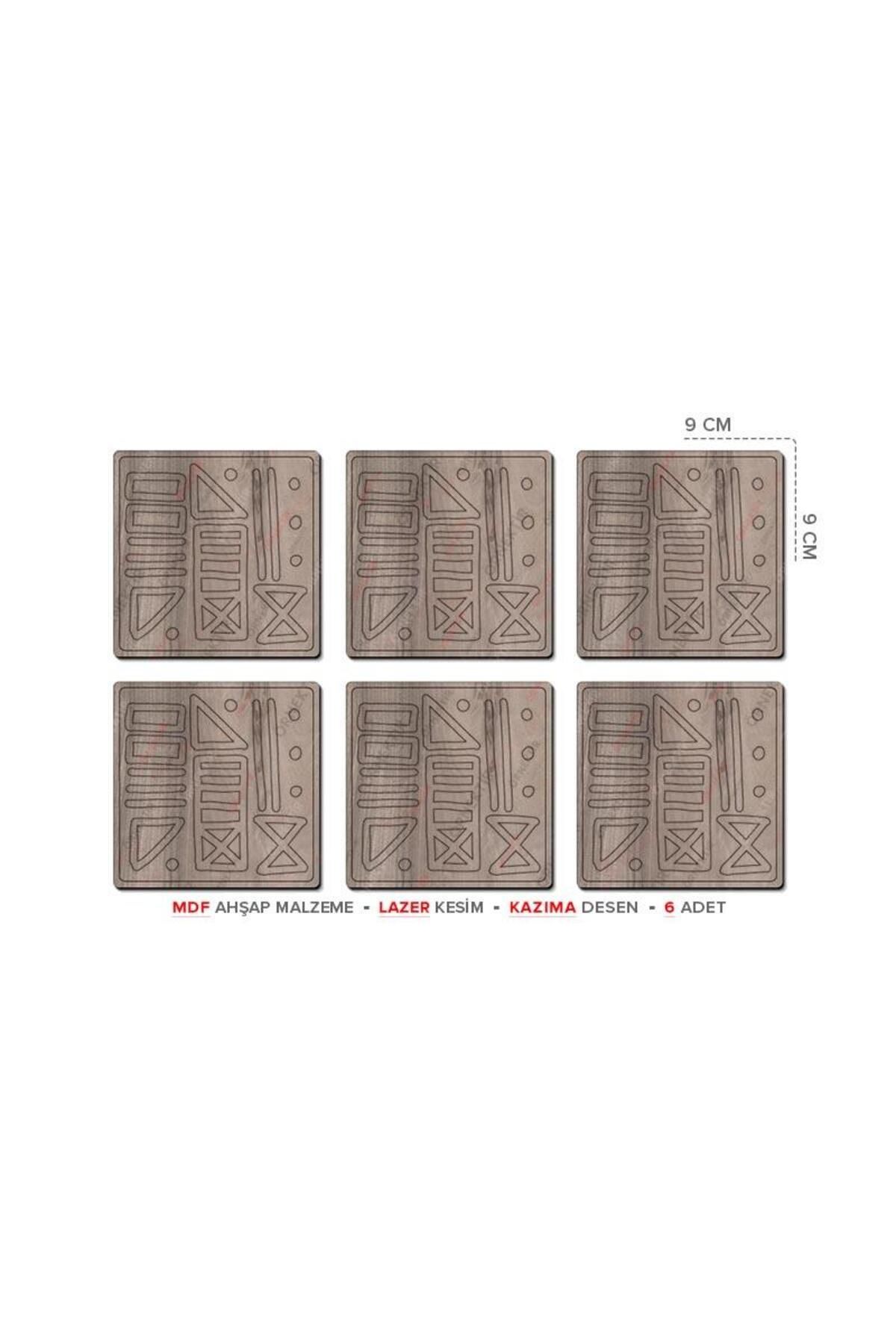 Posterya Ba01008 - Desenli Lazer Kesim Mdf Ahşap Altılı Set Bardak Altlığı (9×9cm)