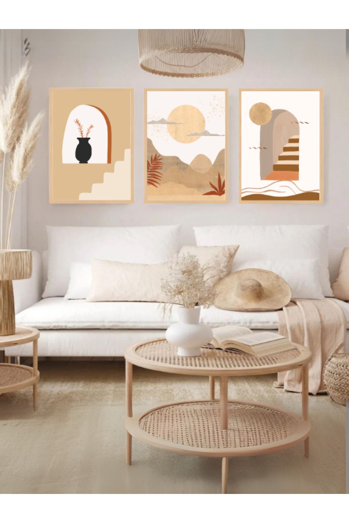 Tuba Decor 3 Parça Ahşap Çerçeve Görünümlü Mdf Tablo Seti