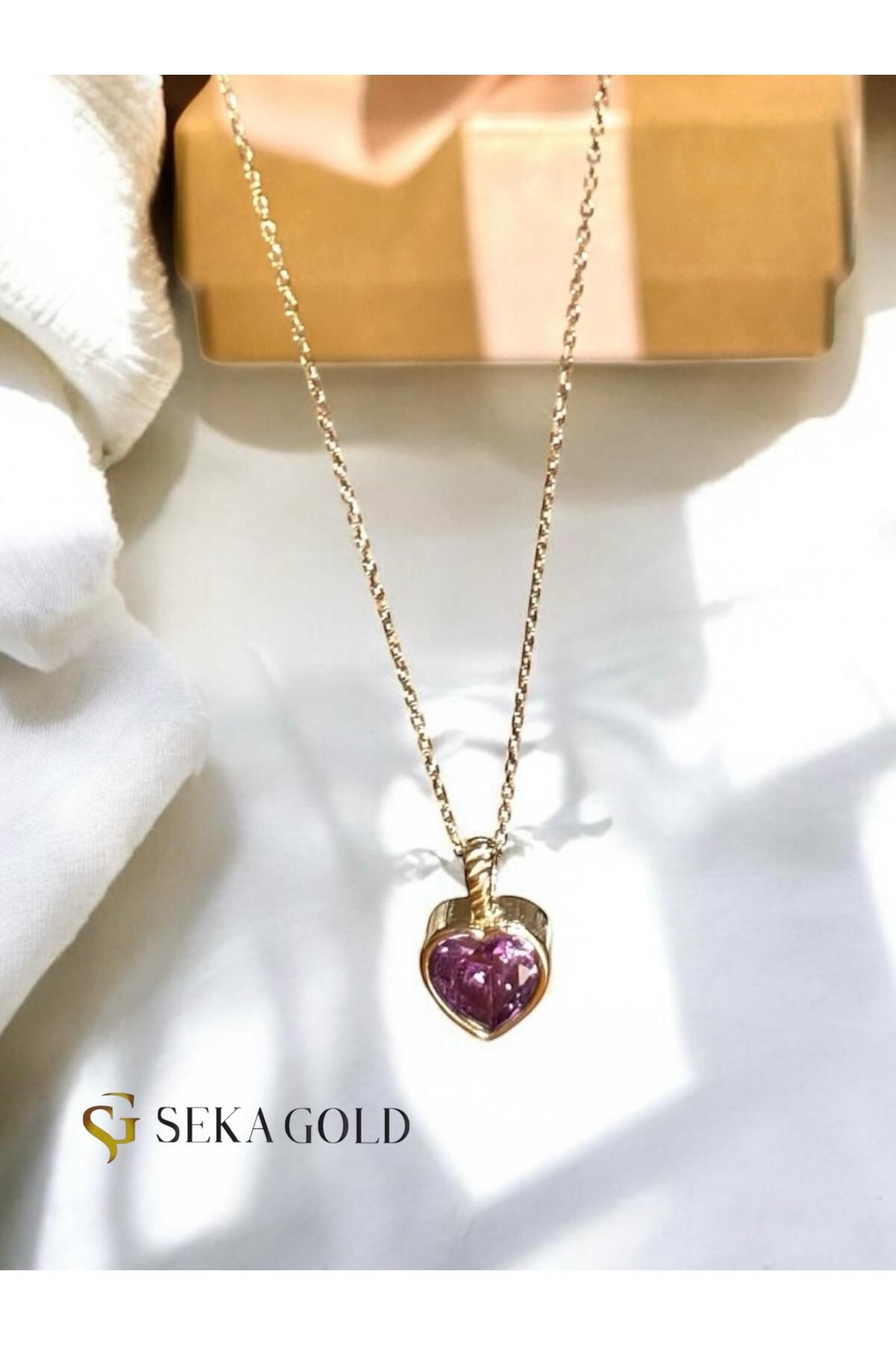Seka gold Ametist kalp kolye