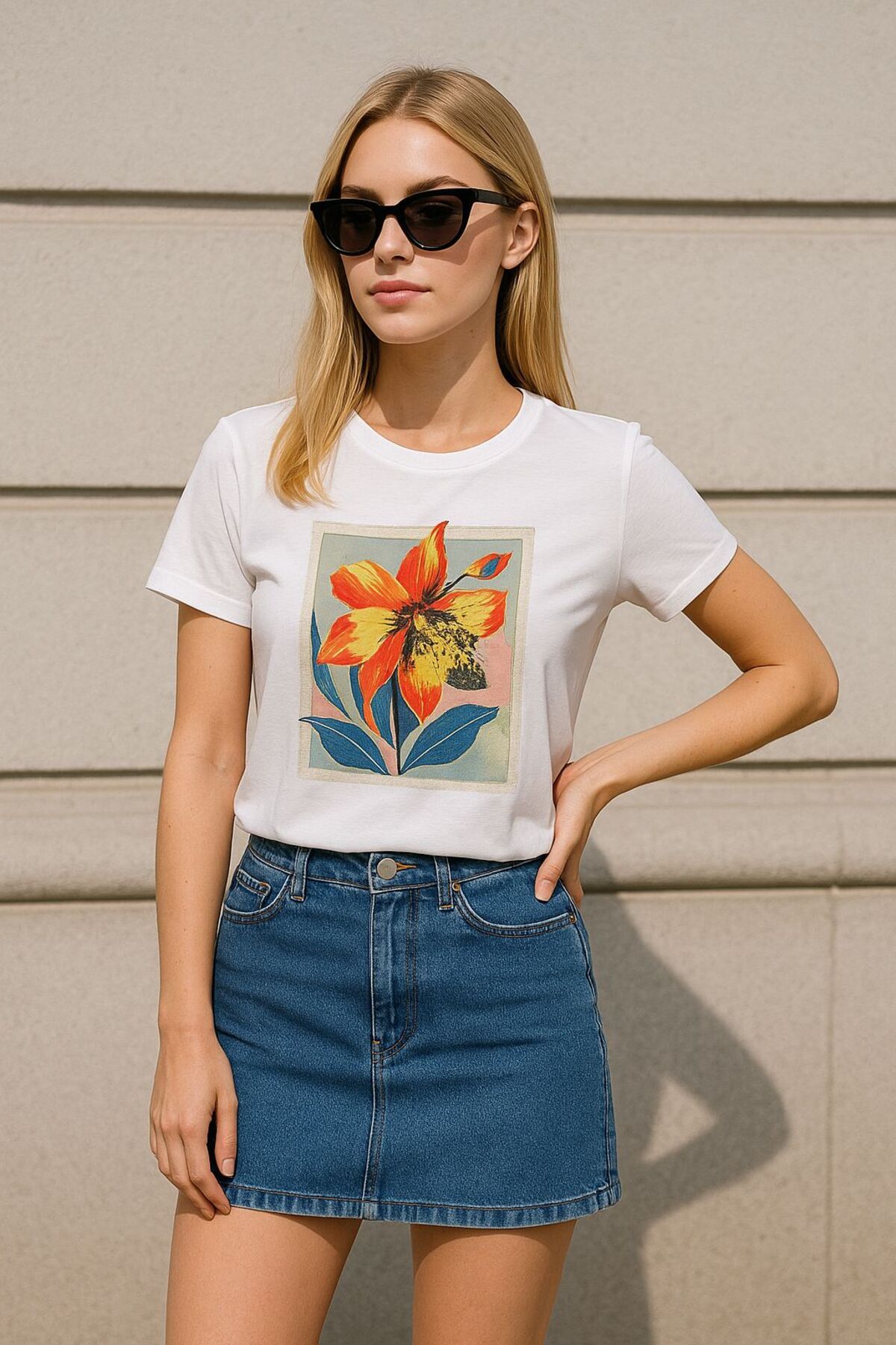 AYSAL ÇİÇEK BASKLILI T SHIRT