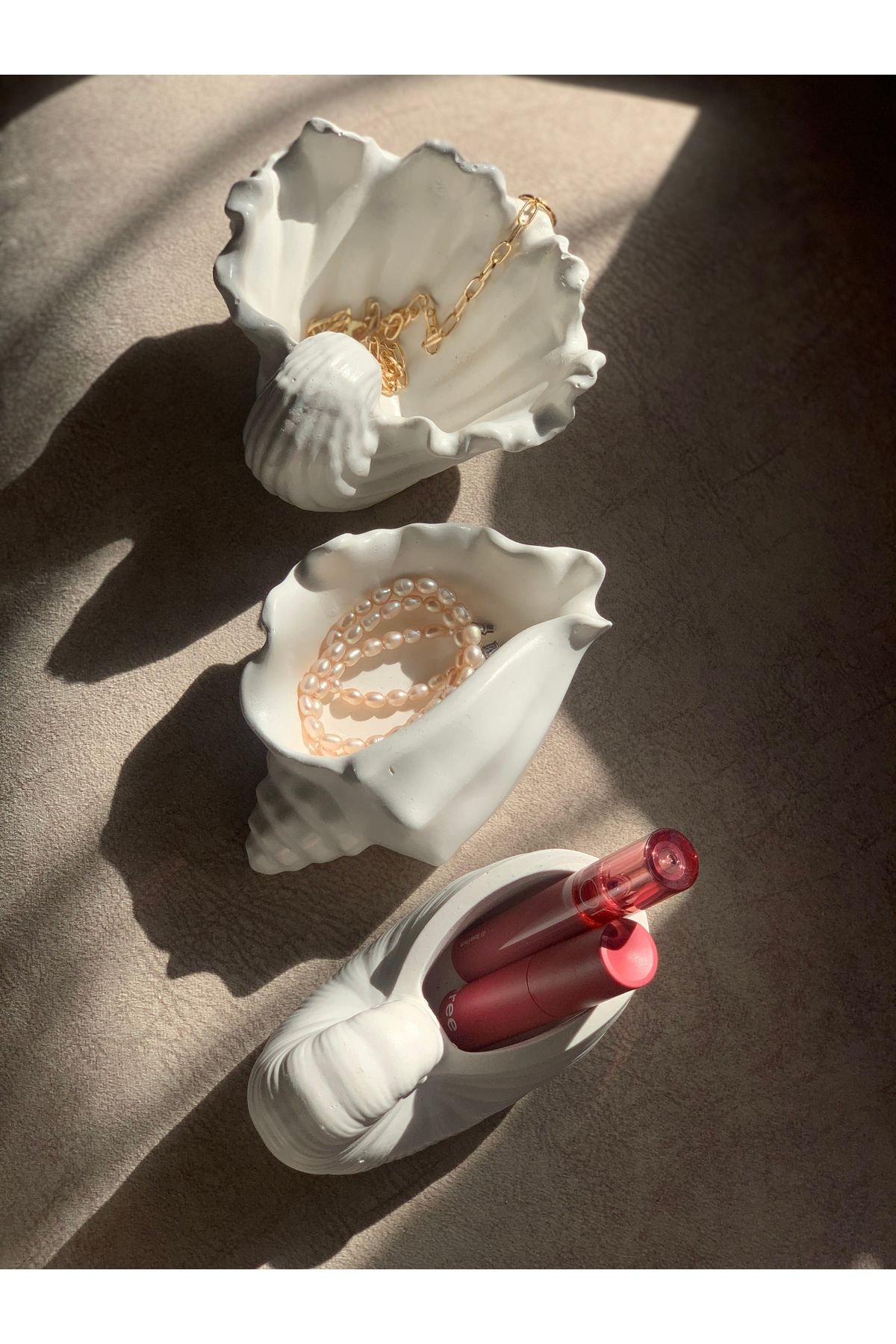 shop Mira Hediyelik Taş Tozu Deniz Kabuğu Takı/Küçük Eşya Kasesi – 3’lü Set