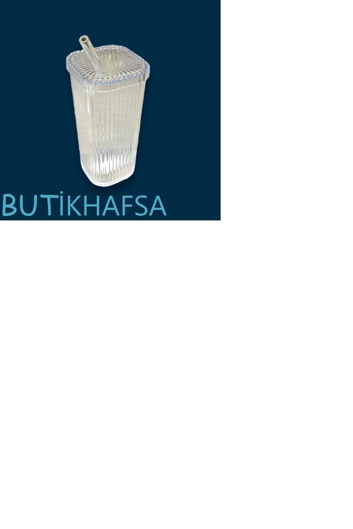 BUTİKHAFSA MİKA 2 Adet 500 Ml Mika Kapaklı Cam Pipetli Kare Stil Sunum Bardağı Meşrubat Bardağı