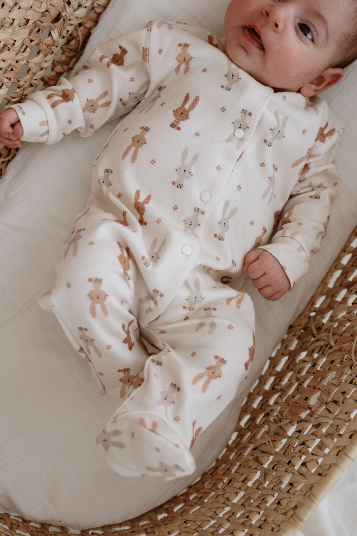Luna Kids Collection %100 Organik Pamuk Bebek Tulumu - Tavşan Desenli