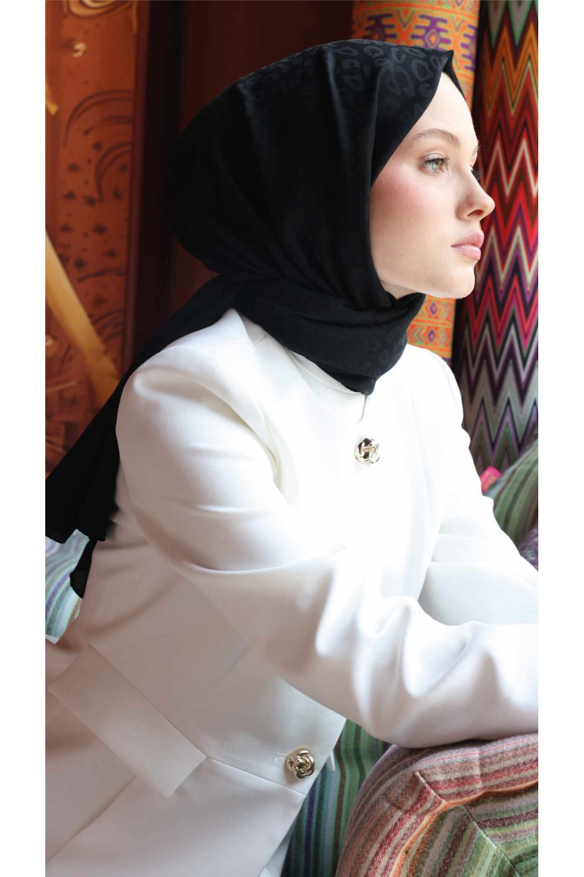 modayışığı Leopar Desen Şal / Siyah