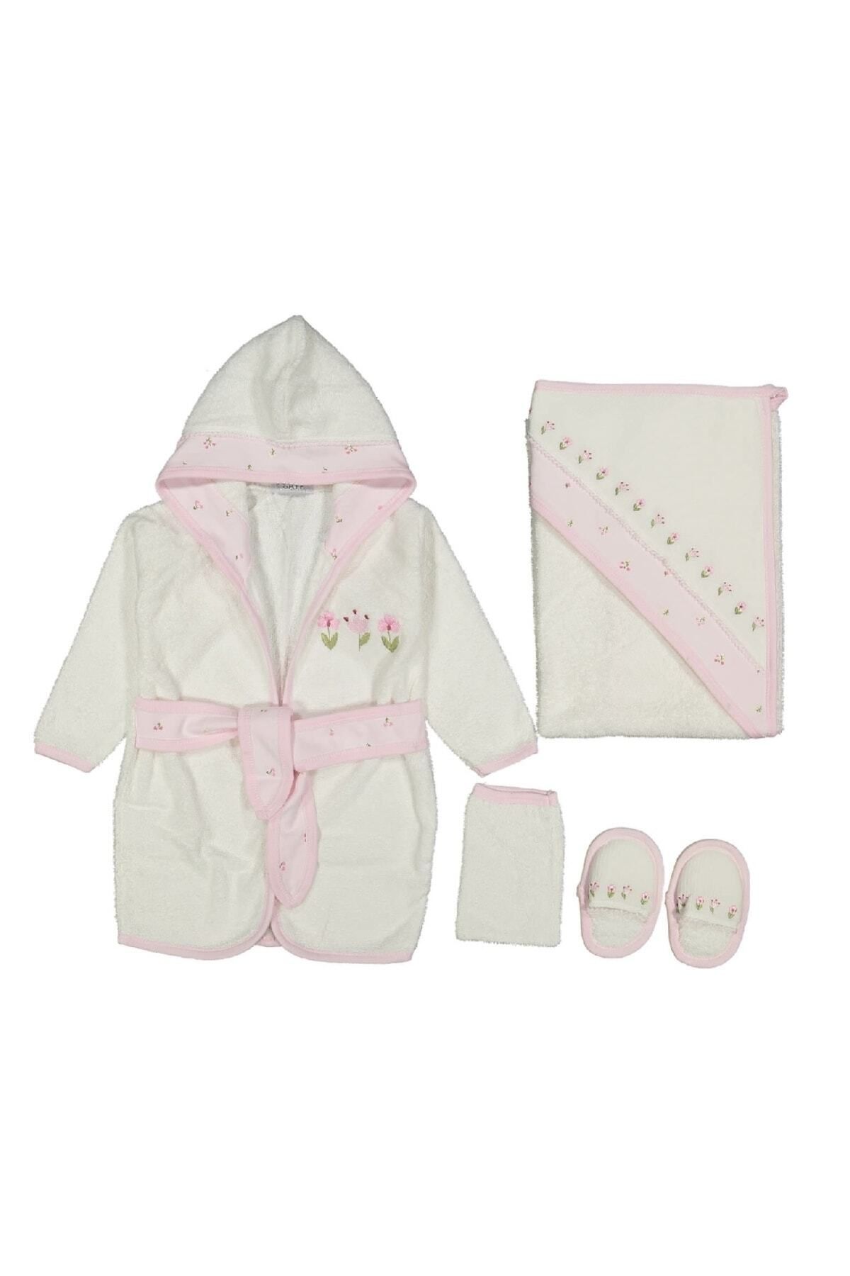 Cherub Baby Minik Lale Nakışlı Gaye Bebek Havlu Bornoz Seti Organik Antibakteriyel - Bebek Doğum Hediyesi fotoğrafı 4 (önizleme)