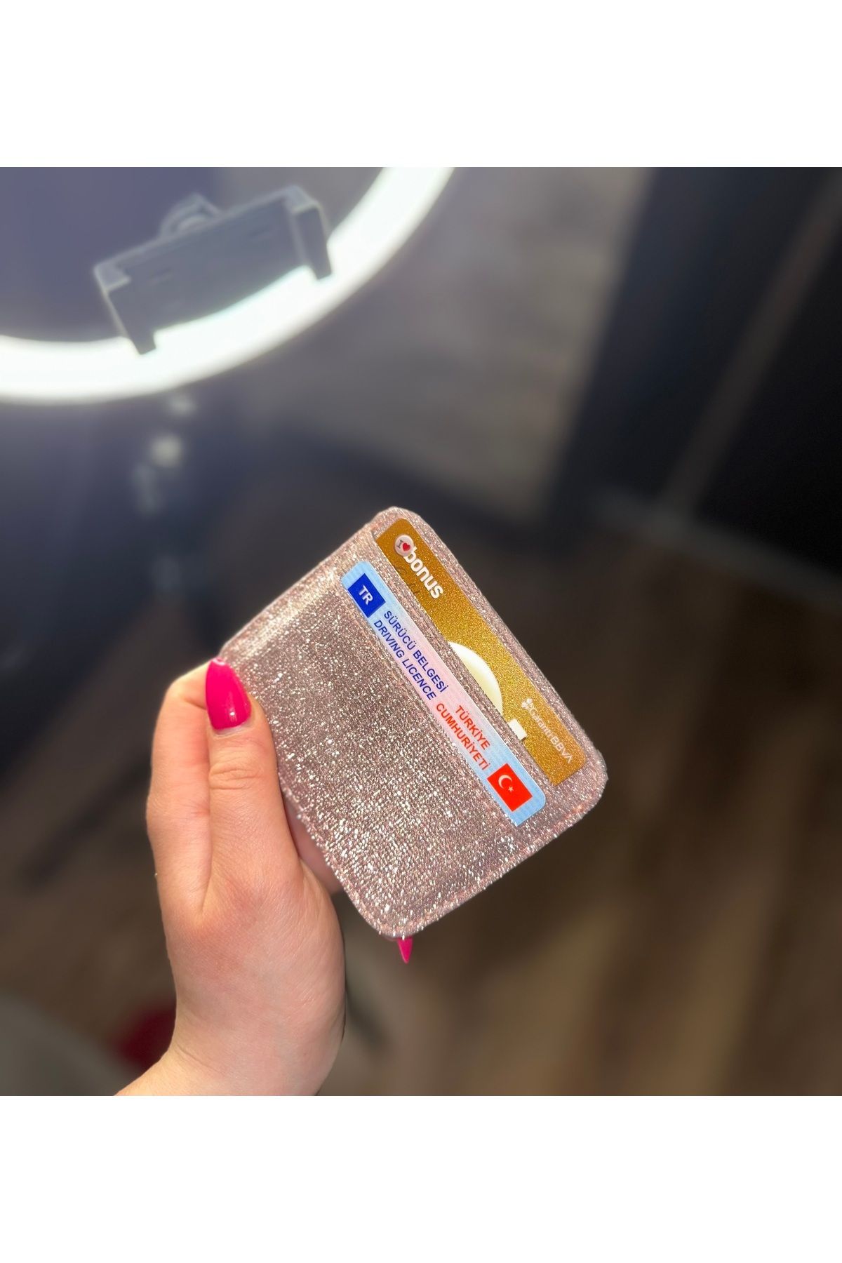 SEPT CREATION Kadın Simli Işıltılı Pembe Kartlık