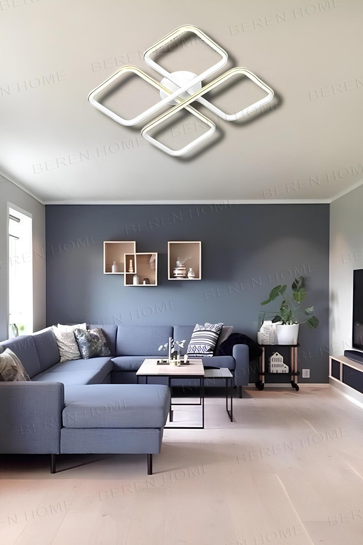 BEREN HOME Jasmin White Gold Tek Renk Modern Plafonyer Led Avize