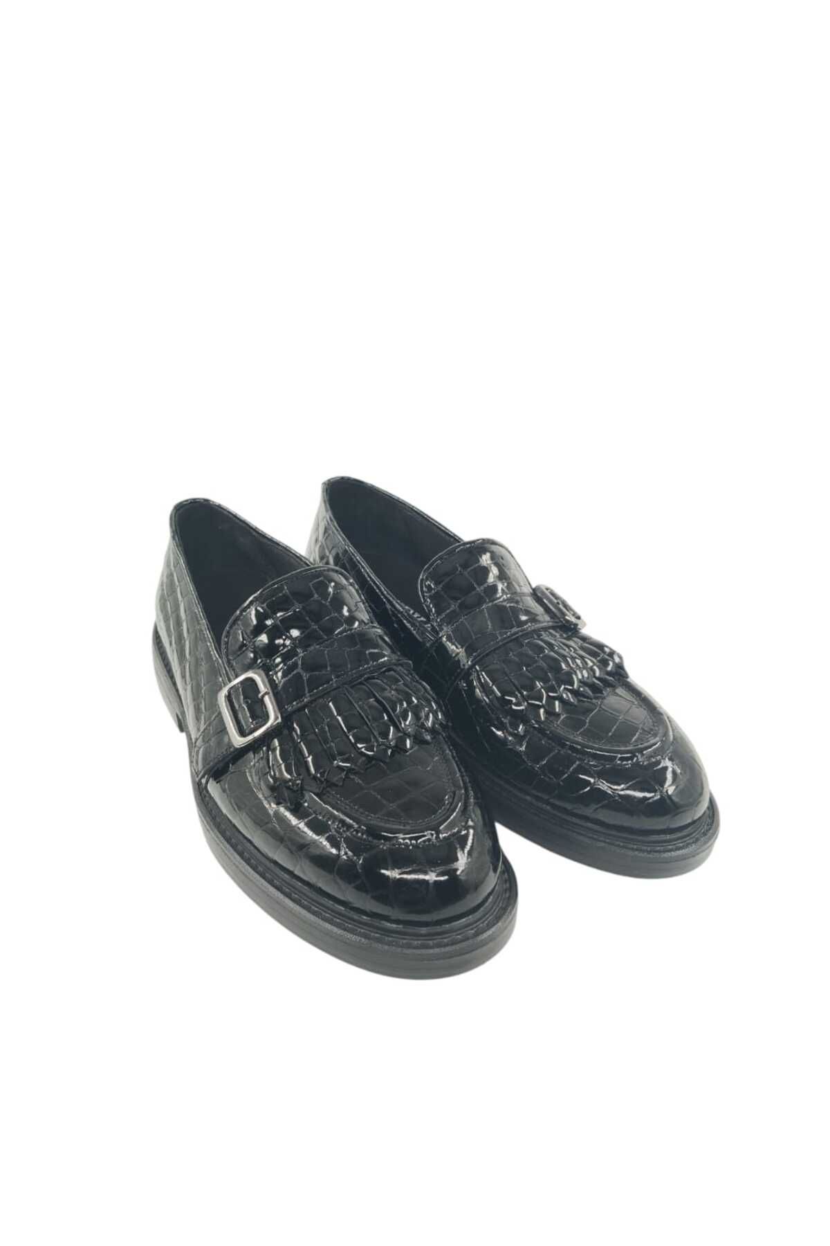 Oneka Shoes 420525PTY9656 Erkek Günlük Tokalı Siyah kroko