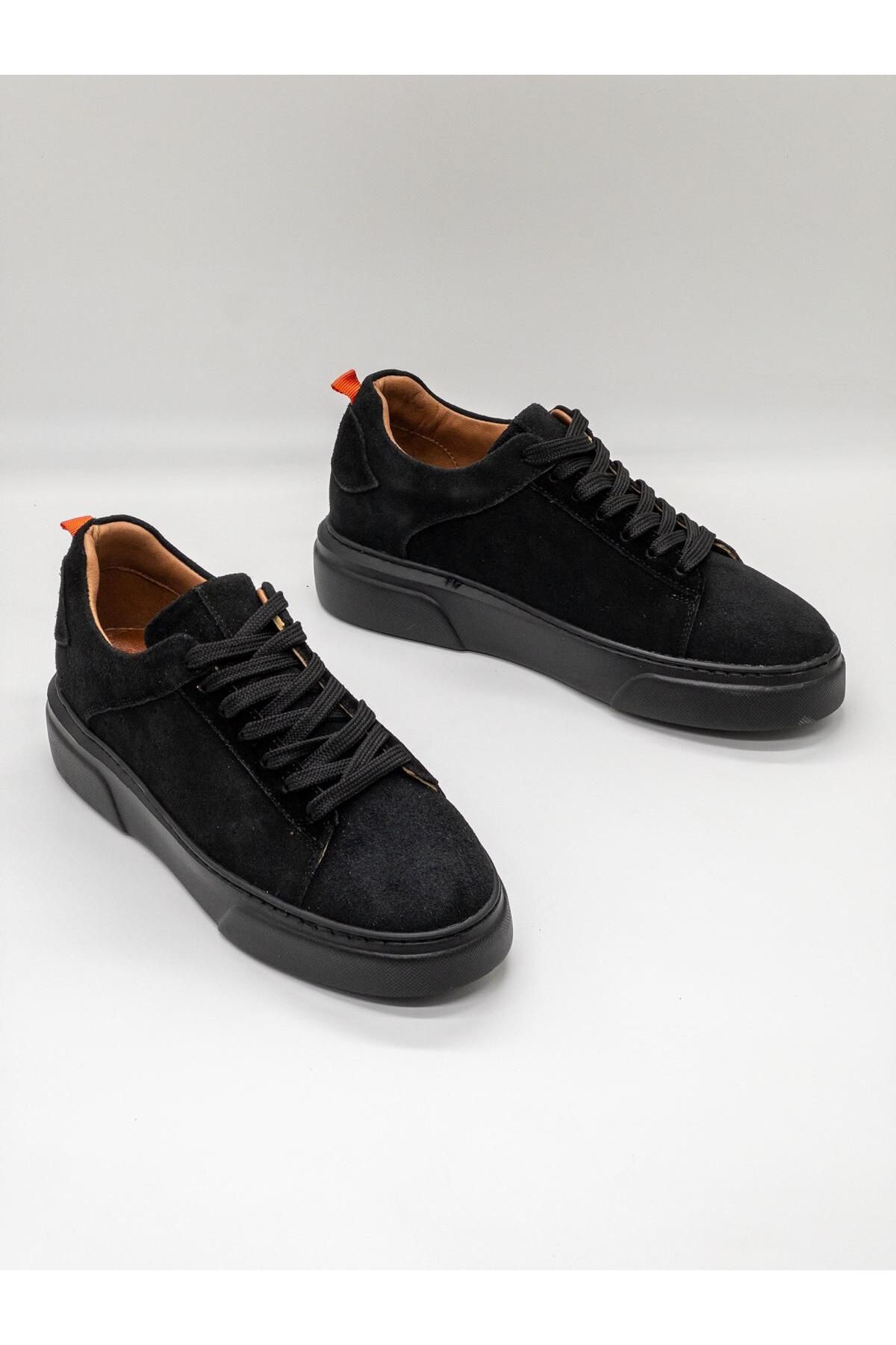 DERWARDEIN Siyah Süet Erkek Spor Ayakkabı Hakiki Deri - Günlük Sneaker Modeli