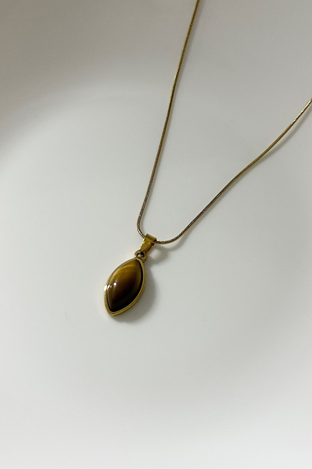 DELEIZA ACCESSORY Çelik Vintage Gold Kahverengi Taşlı Kolye