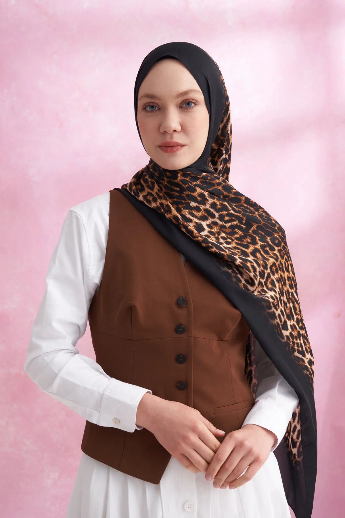 ARMANDA LEOPAR VUAL DEGRADE DESEN ŞAL - SİYAH - KAMEL