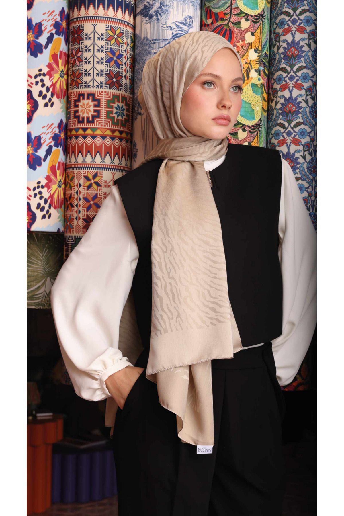 modayışığı Zebra Desen Şal / Bej