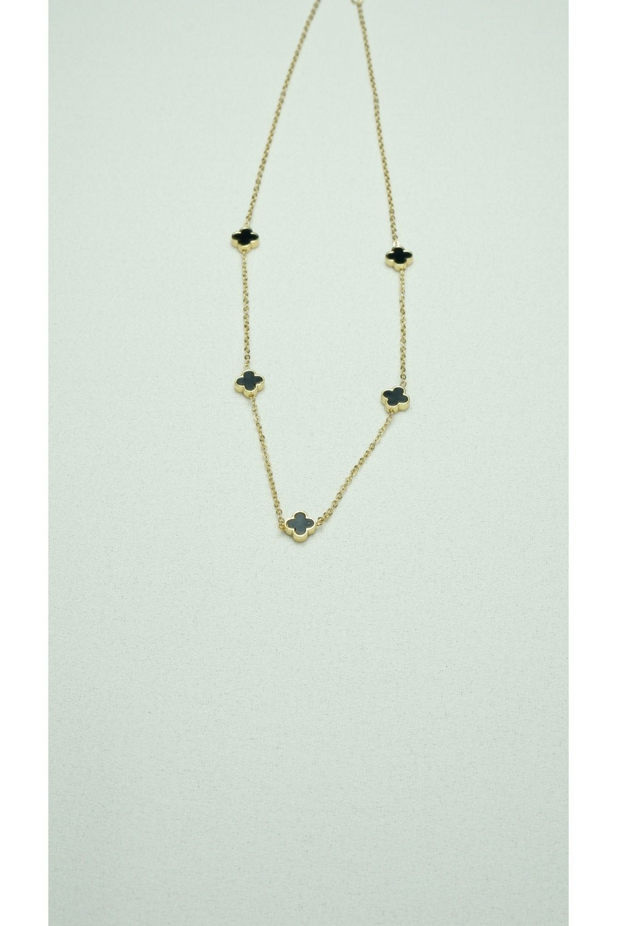 GUNESTAKI Çelik Minimal Siyah Van Cleef Gold Kolye