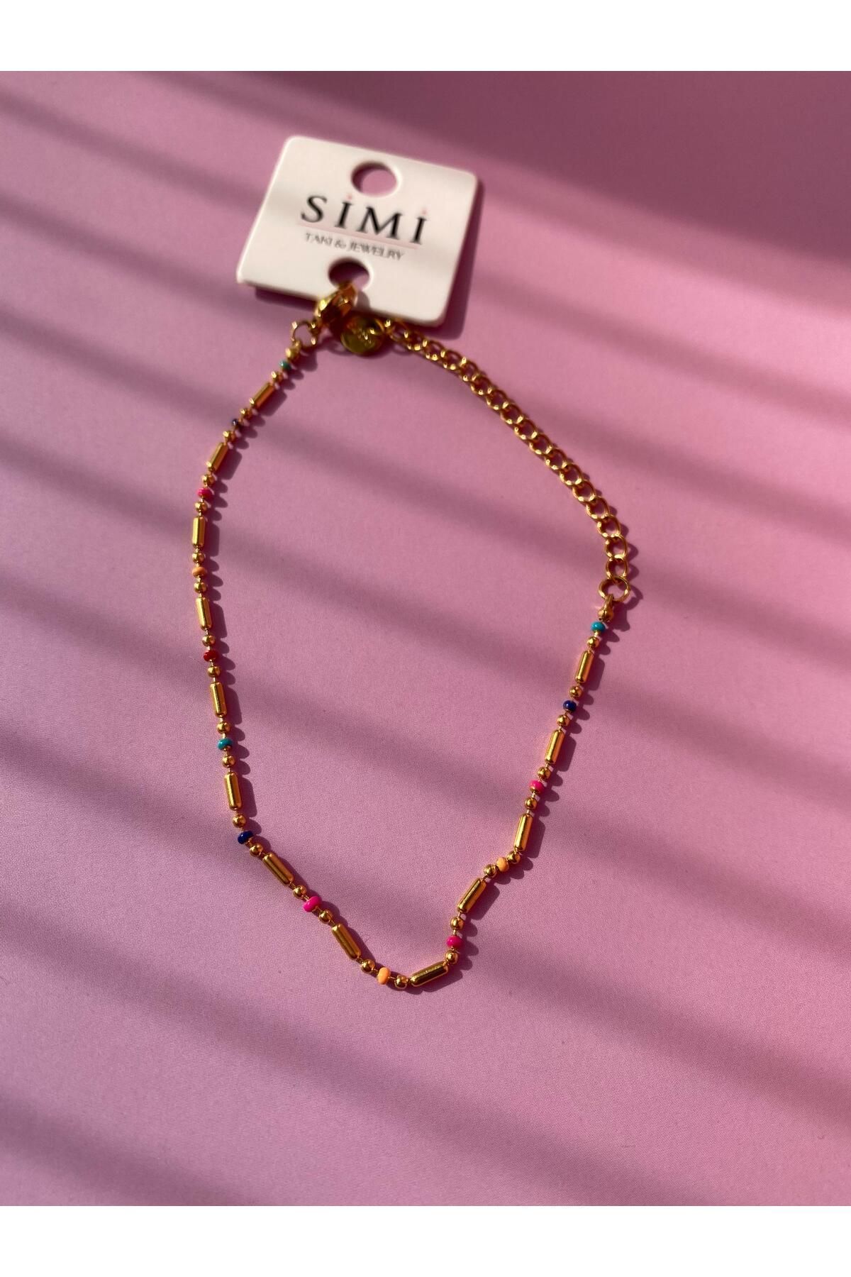 SİMİ TAKI Çelik Vintage Gold Renkli Boncuk Bileklik