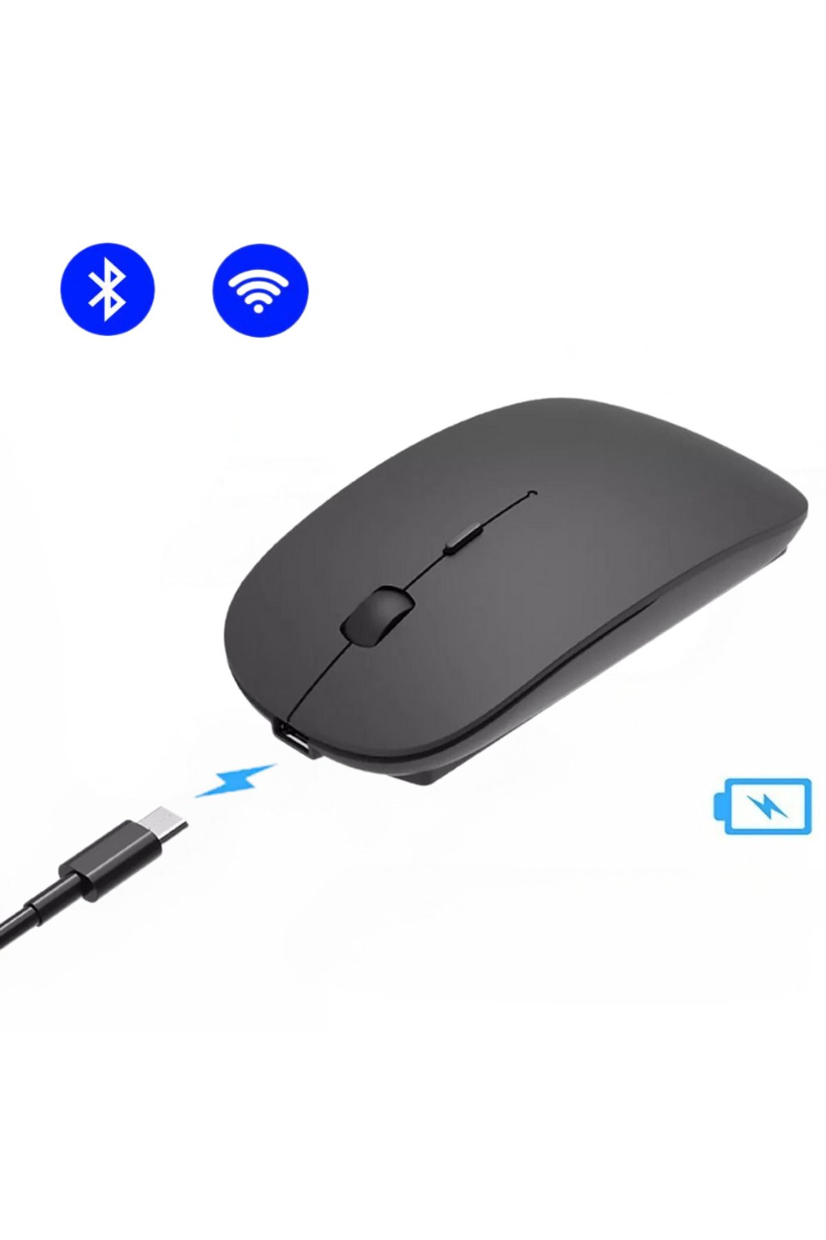 MultiZone Sessiz Tıklama Bluetooth 2.4GHz Şarjlı Kablosuz Mouse Çift Modlu Siyah