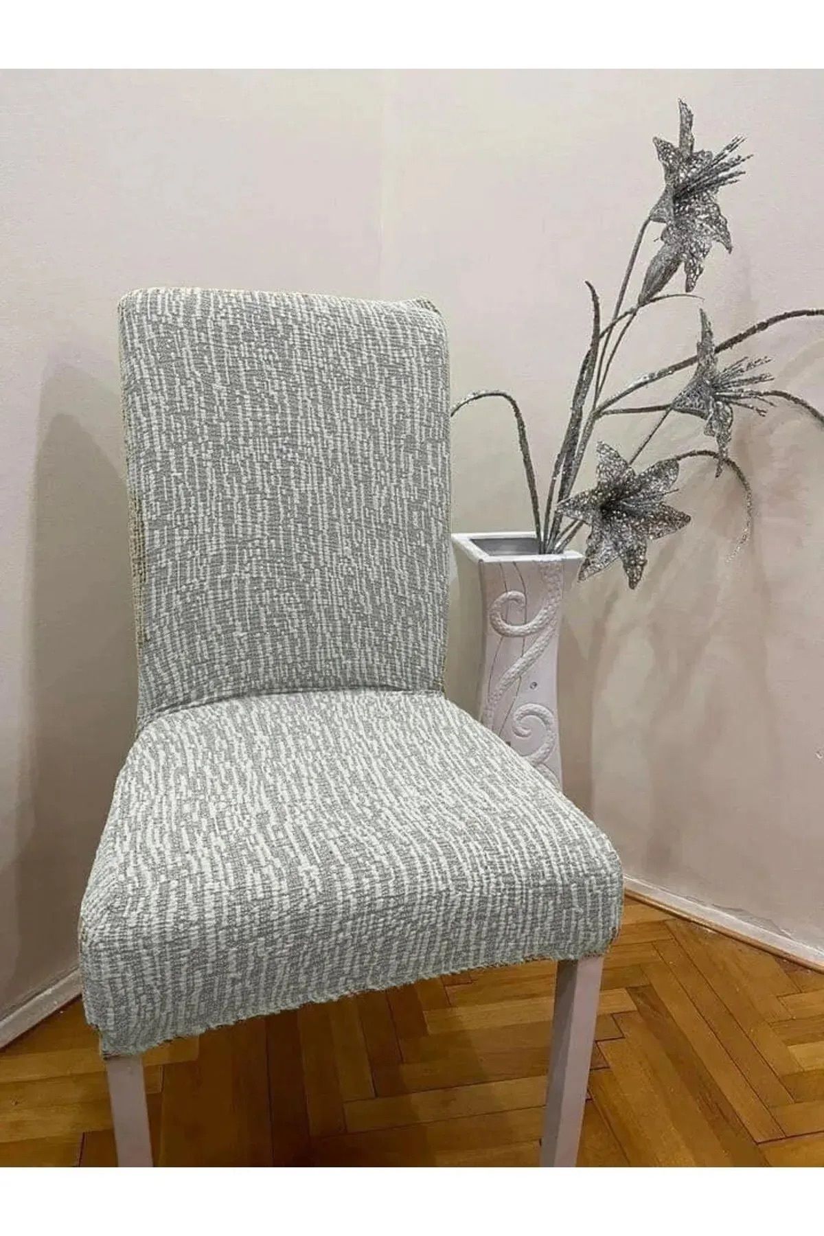 Avral Home Jakarli Sandalye Örtüsü 6 adet Çubuk Desen Yüksek Esnekli Sandalye Kılıfı