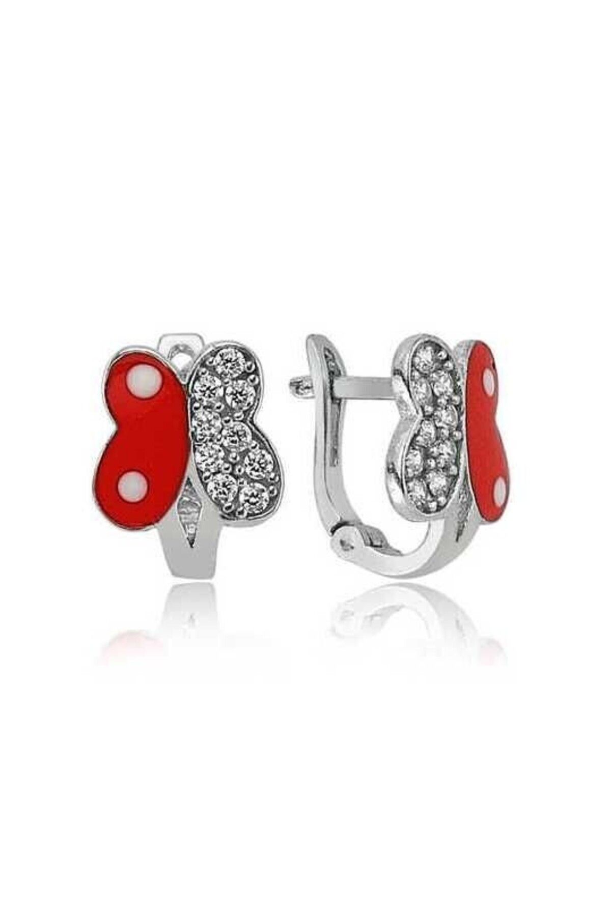 shop Çocuk Zirkon TaşlıKırmızı Kelebek 925 Ayar Gümüş Küpe