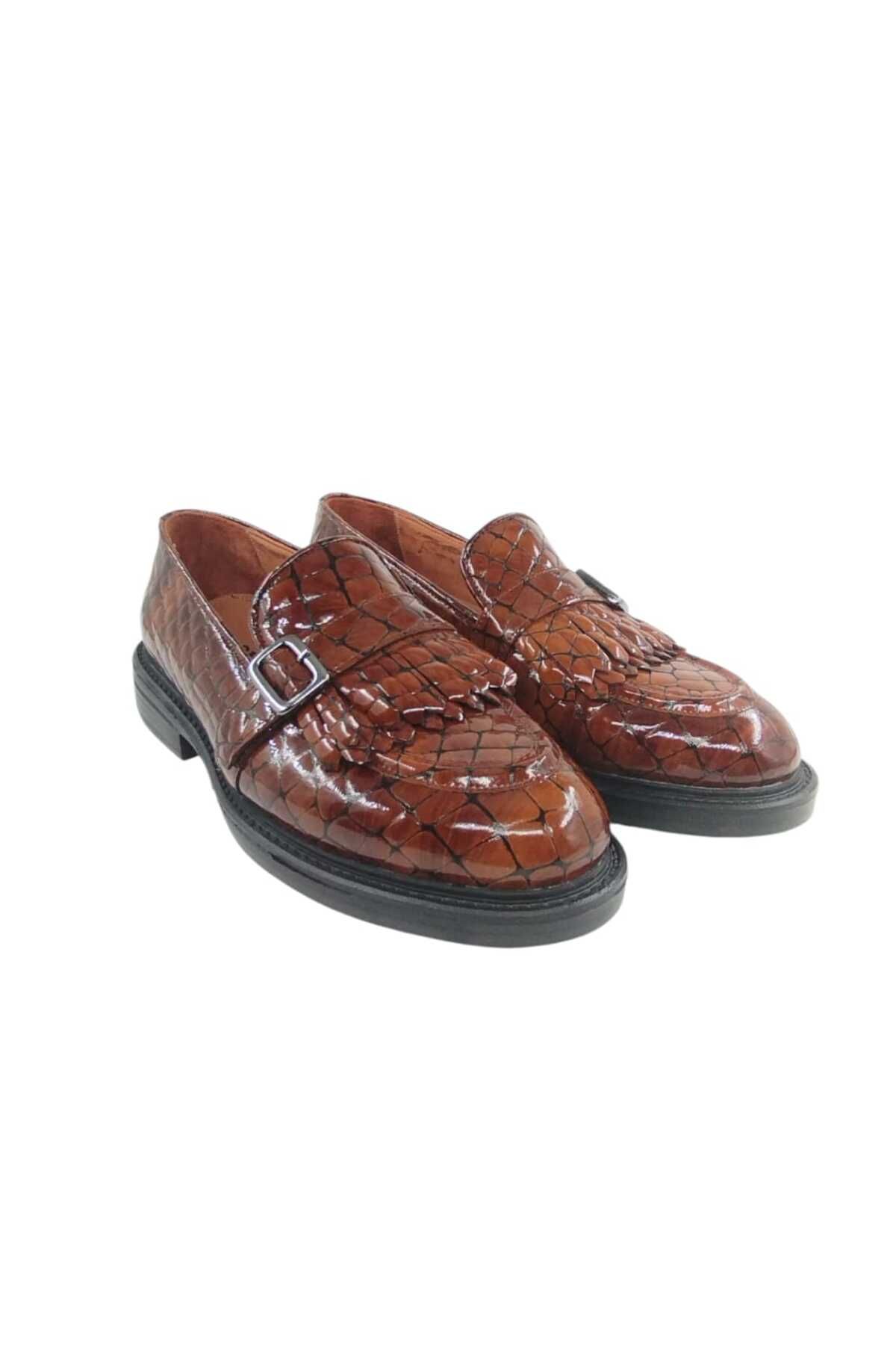 Oneka Shoes 420525PTY9657 Erkek Günlük Tokalı Kahverengi kroko