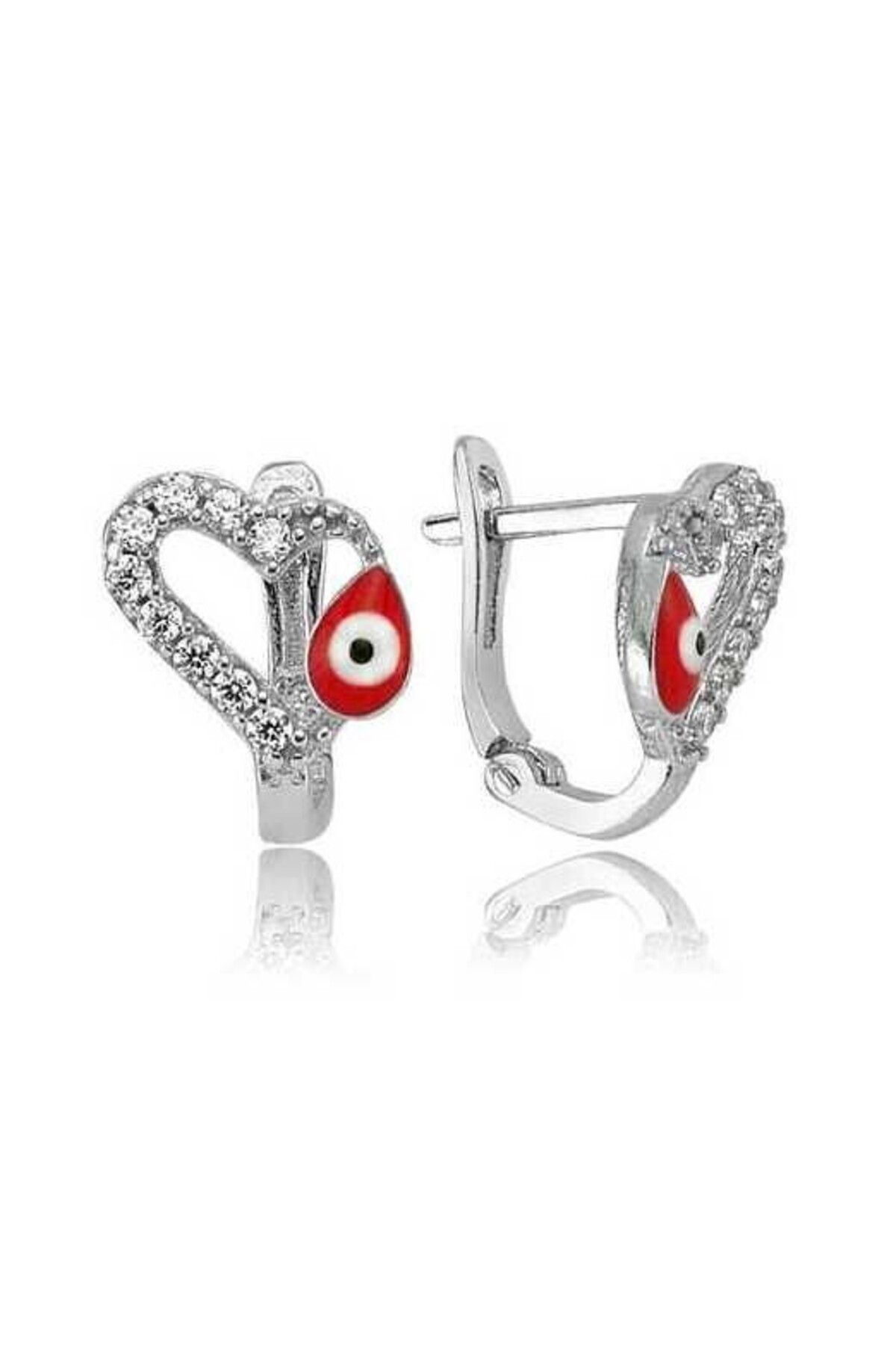 shop Çocuk Kırmızı Kalp 925 Ayar Gümüş Küpe
