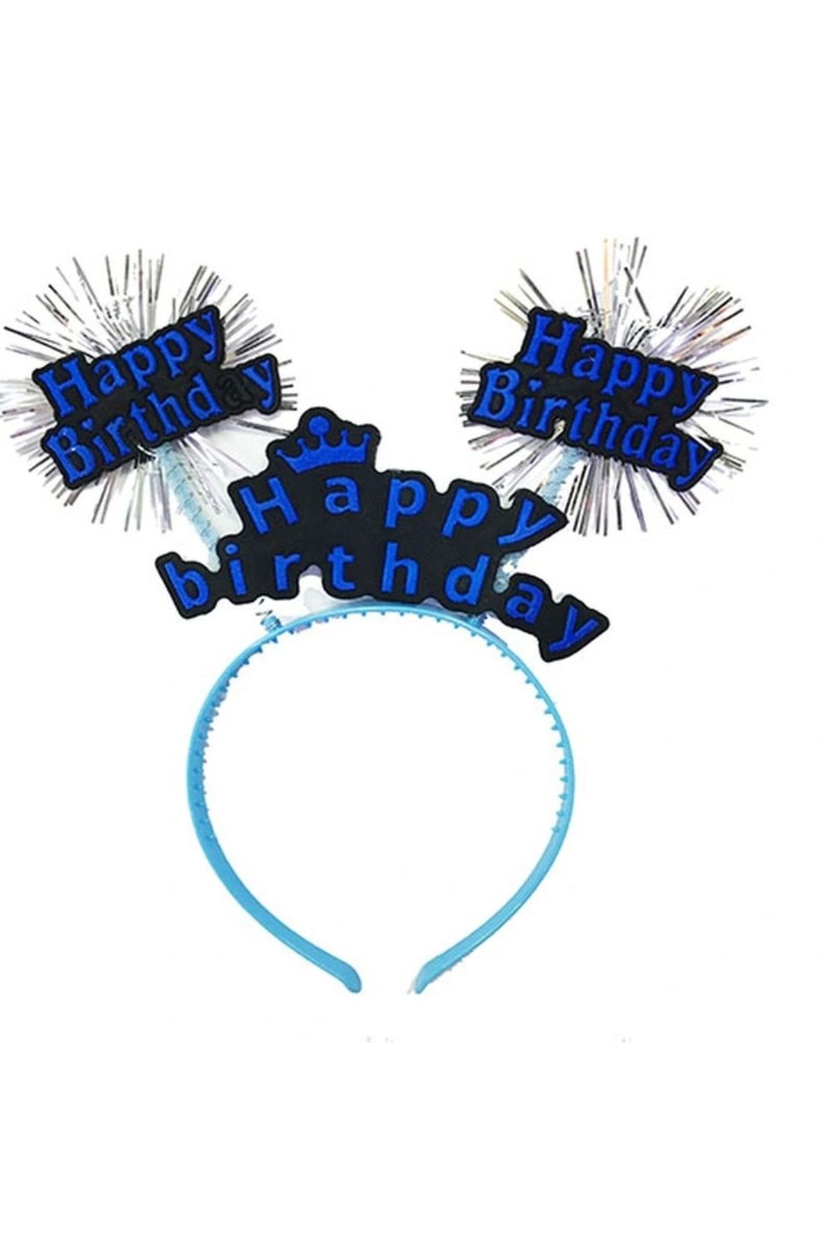 OurStyles Happy Birthday Yazılı Püsküllü Neon Mavi Renk Doğum Günü Tacı 22x19 cm