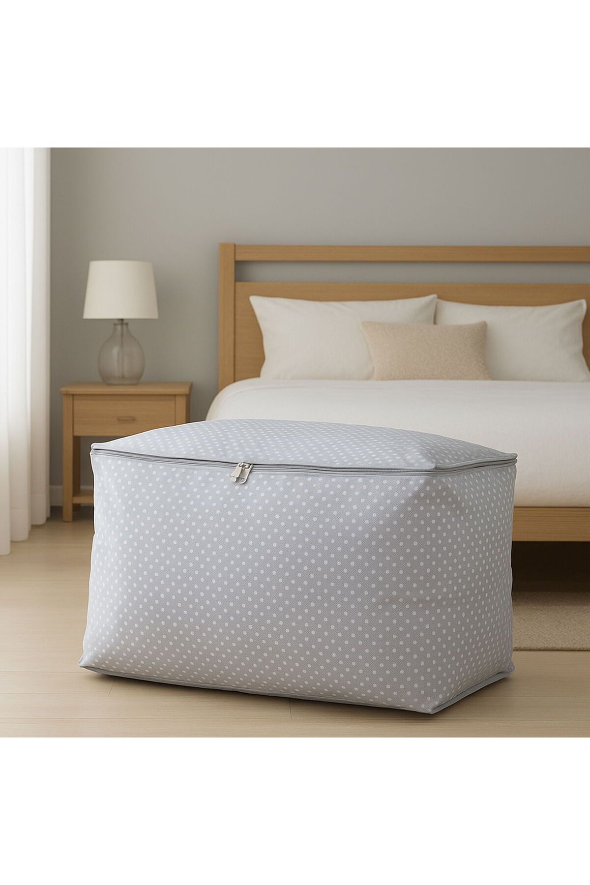 ASPARTAM Home Puantiye Detaylı Büyük Boy Hurç - Gri - 74x46x46 cm