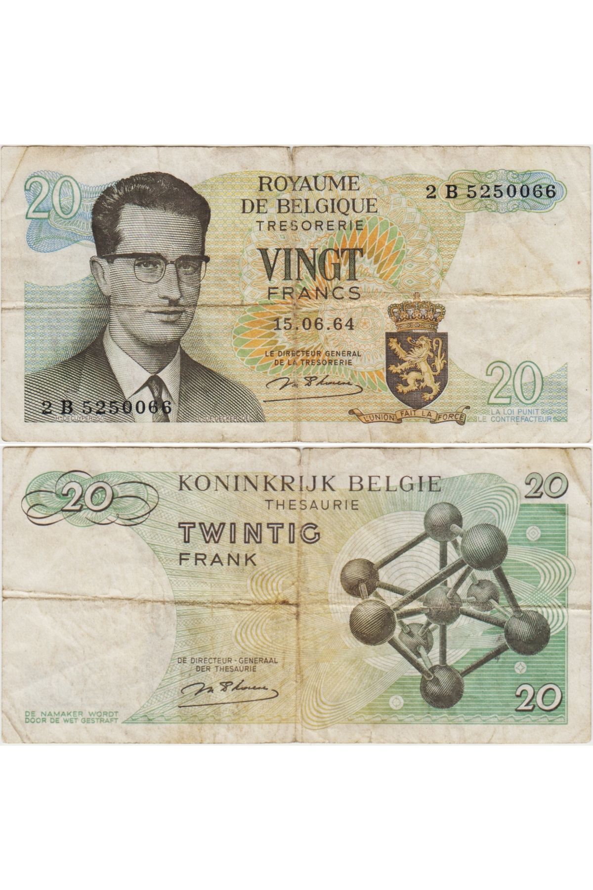 Banknoting BELÇİKA 20 FRANK 1964 ÇOK TEMİZ KONDİSYON.