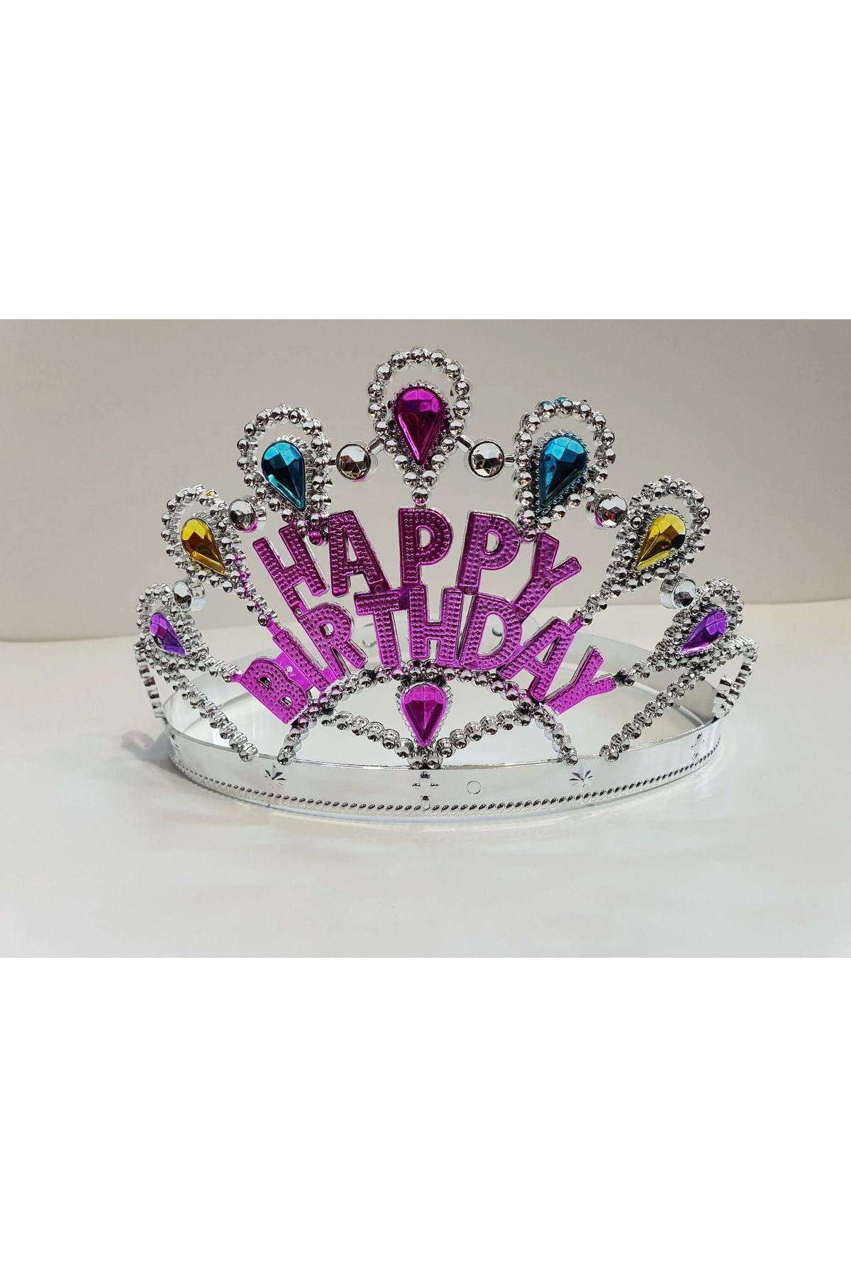 OurStyles Gümüş Renk Happy Birthday Yazılı Doğum Günü Tacı 60 cm