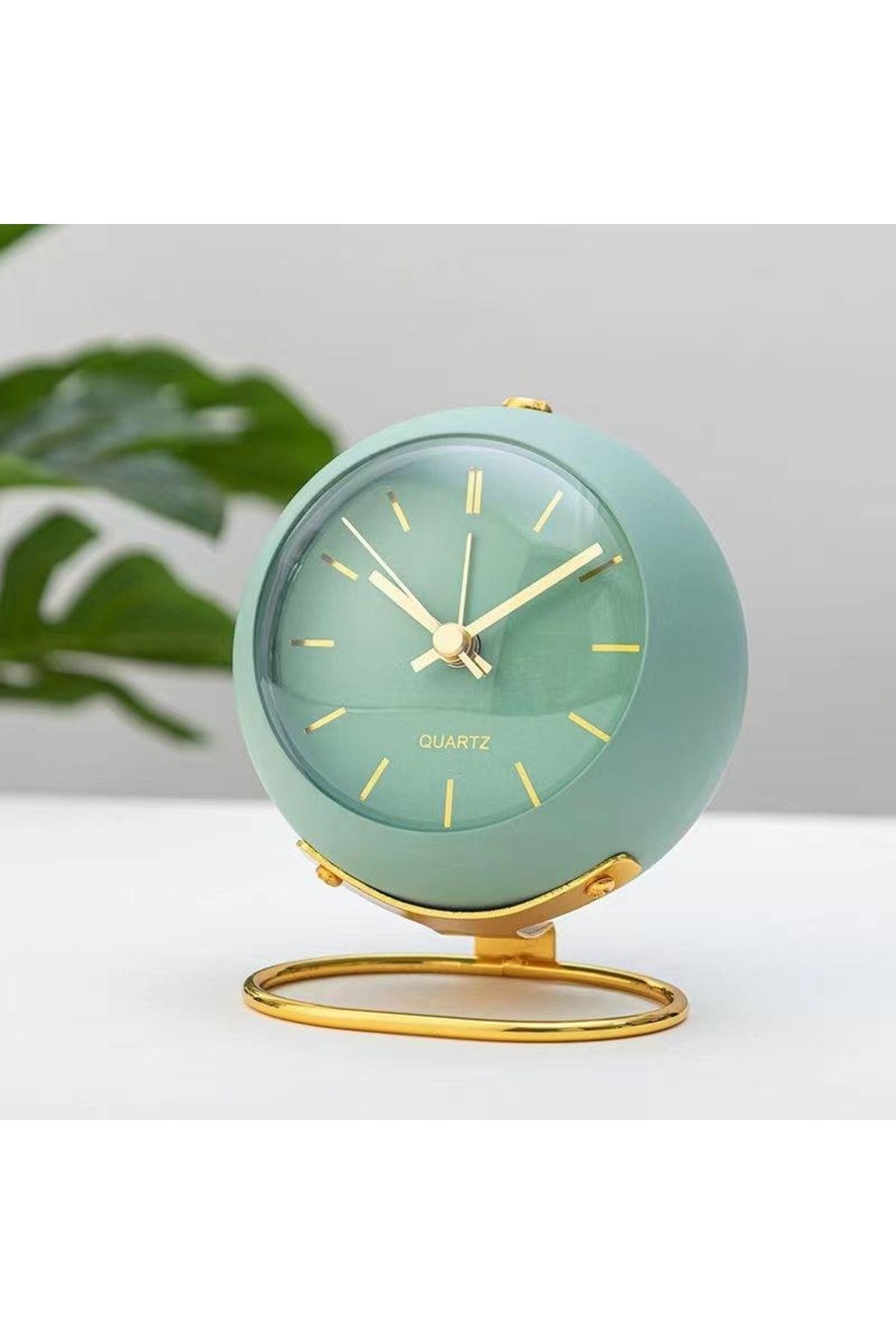 Clock-Ceas deșteptător analogic de lux, design clasic din metal, funcție silențioasă cu lumină de noapte, verde/auriu 2