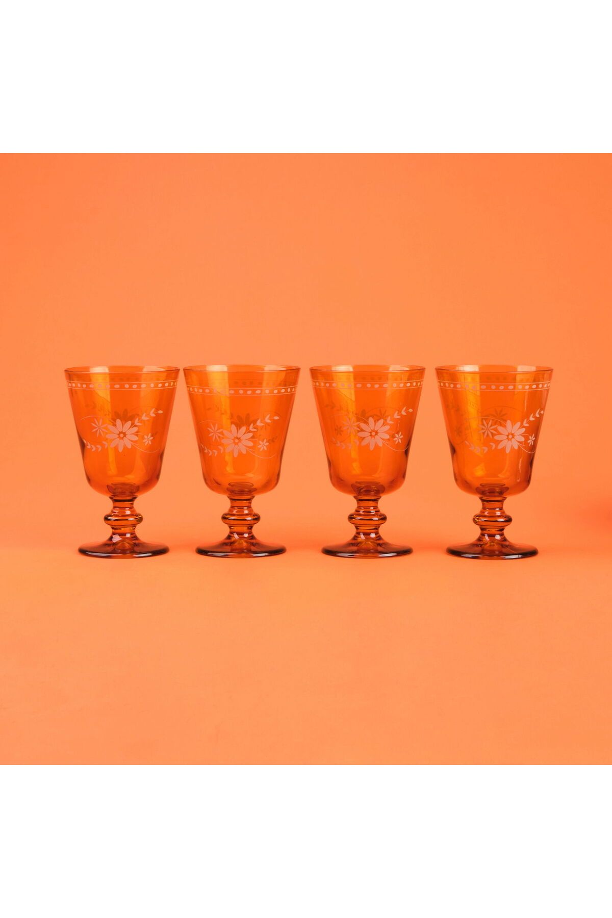 ASPARTAM Nazenin 4'lü Ayaklı Su Bardağı Seti - Amber - 280 ml