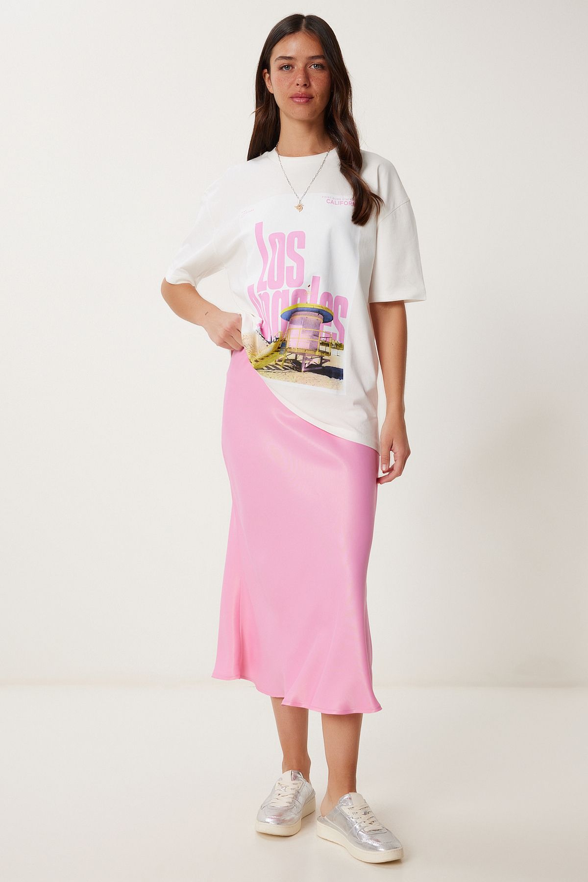 Saten Midi Etek PEMBE LNS0068